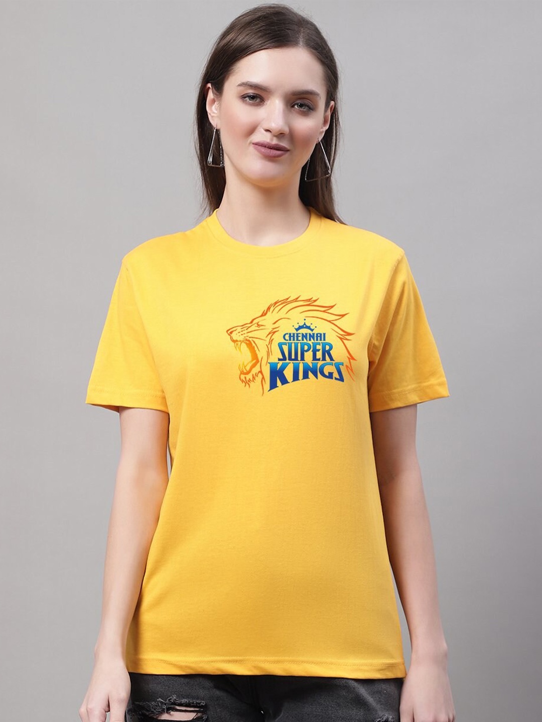 

borse lele Chennai Super Kings Printed Round Neck Pure Cotton T-shirt, Yellow
