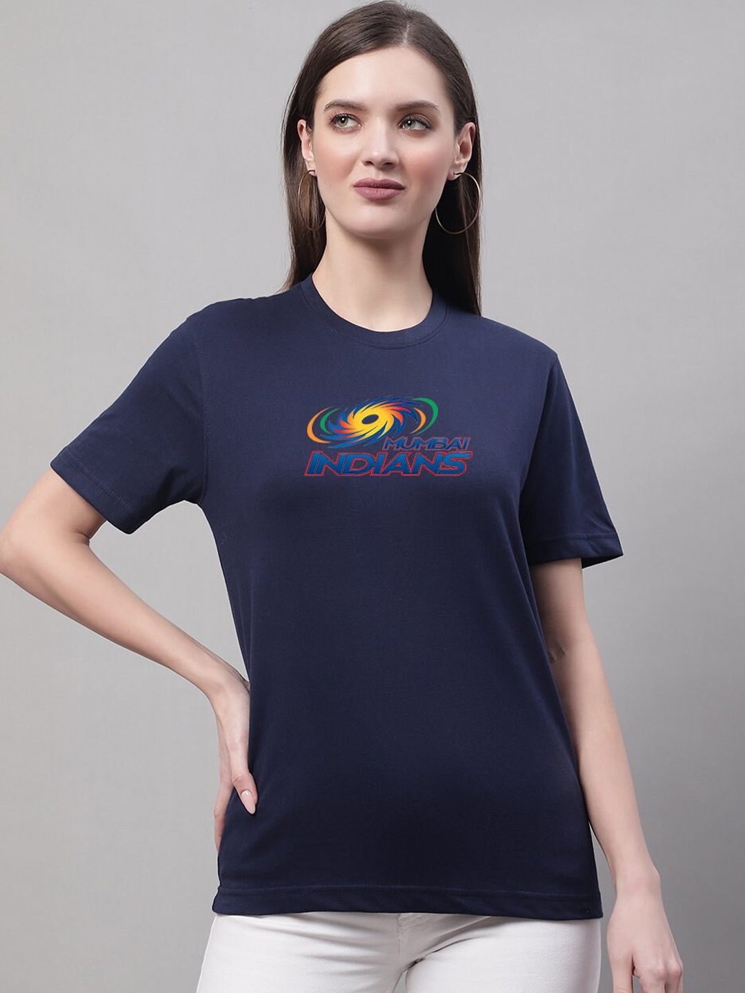 borse lele Mumbai Indians Printed Cotton T-shirt, Blue