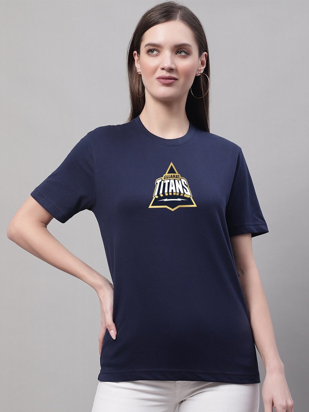 

borse lele Typography Printed Cotton T-shirt, Navy blue