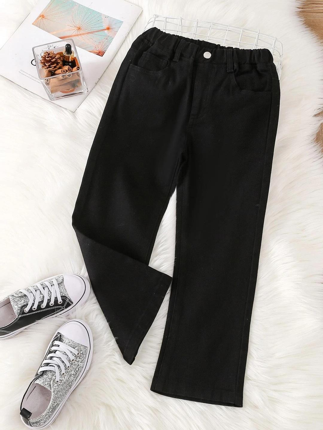 

Kotty Girls Jean Fit Mid-Rise Stretchable Wide Leg Jeans, Black