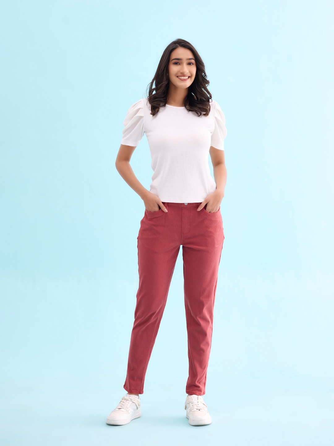 

Go Colors Women Plus Size Slim Fit Jeggings, Red