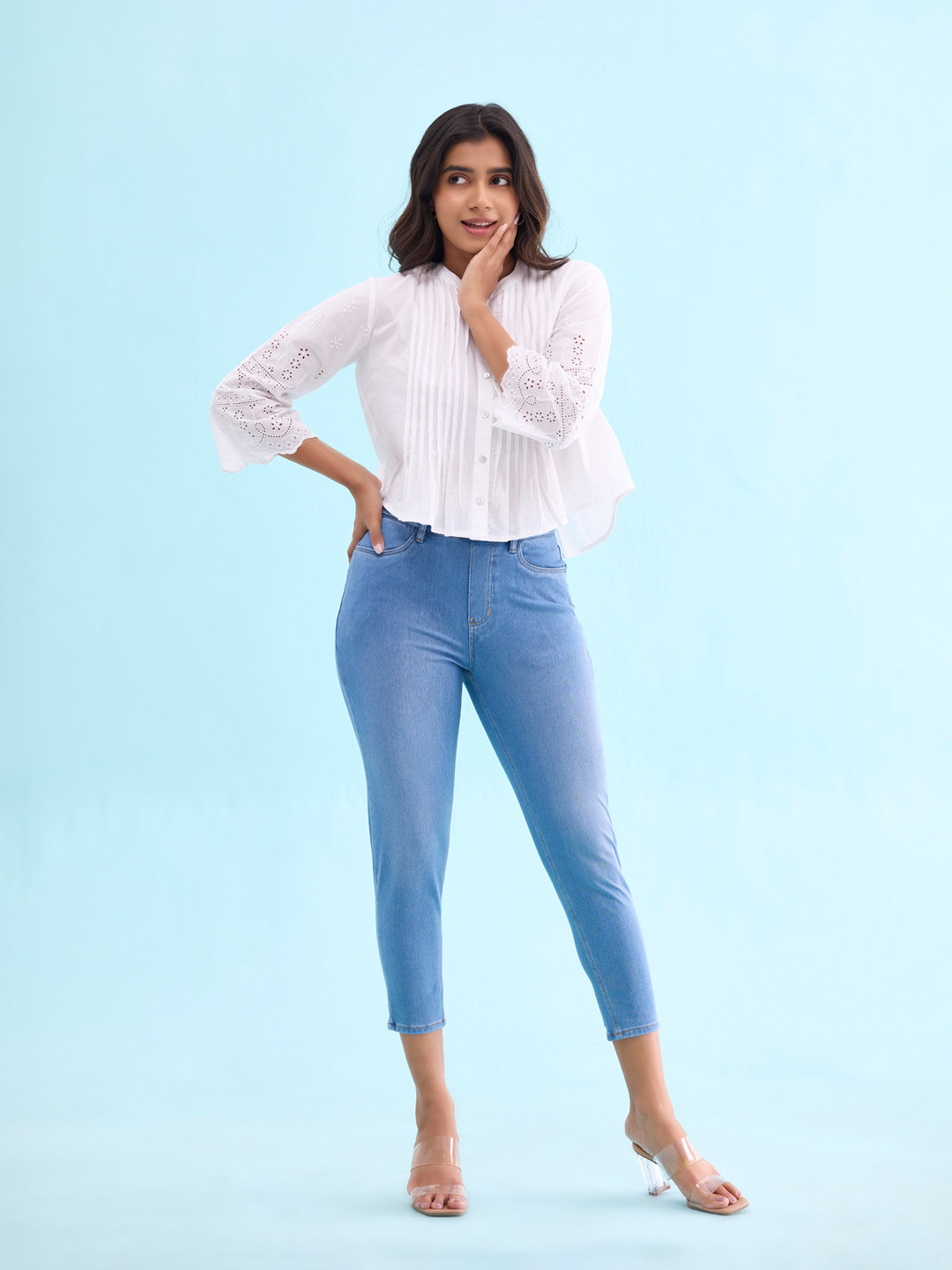 

Go Colors Women Plus Size Slim Fit Cropped Jeggings, Blue