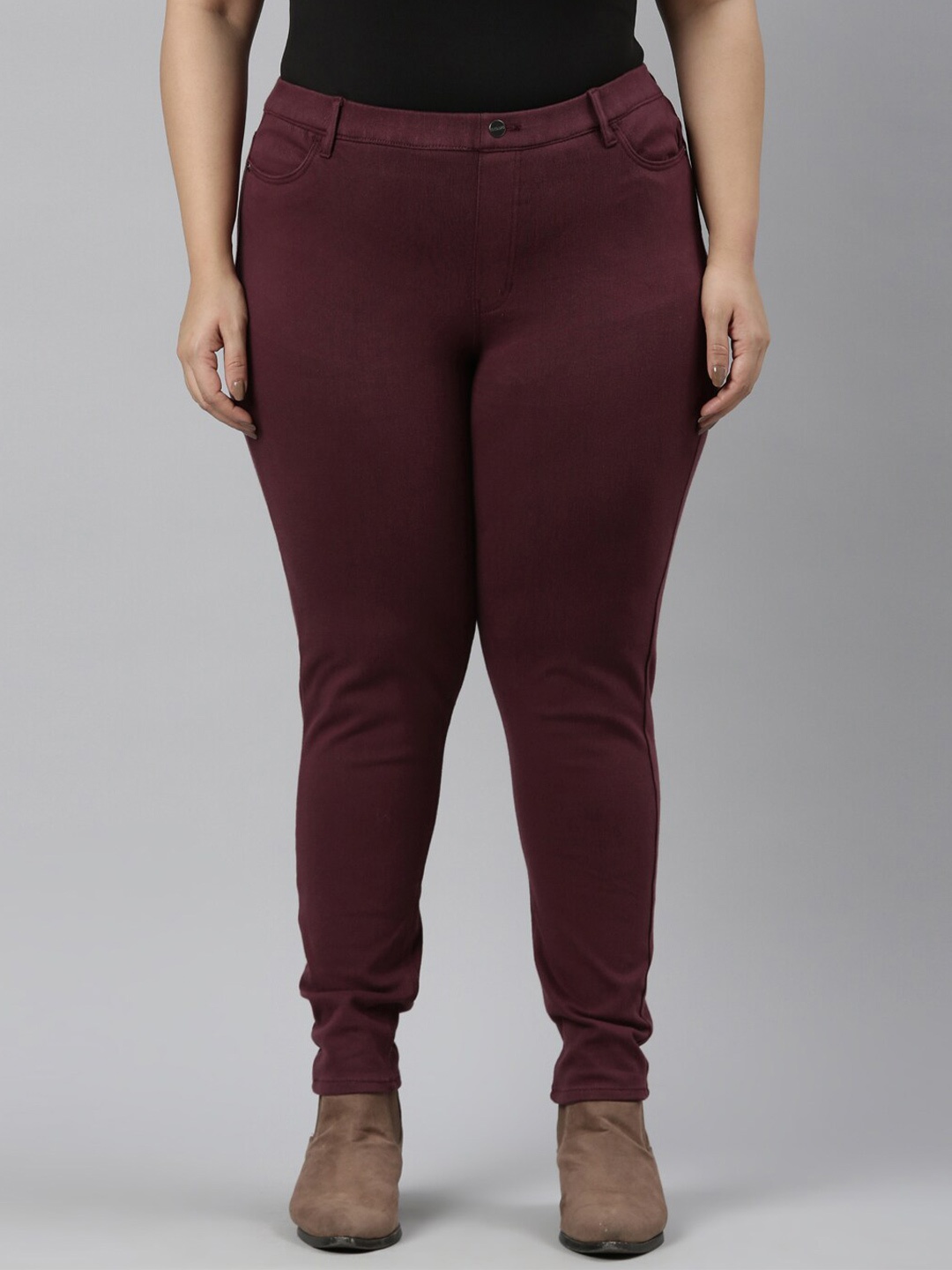 

Go Colors Women Plus Size Denim Slim Fit Super Stretch Jeggings, Maroon