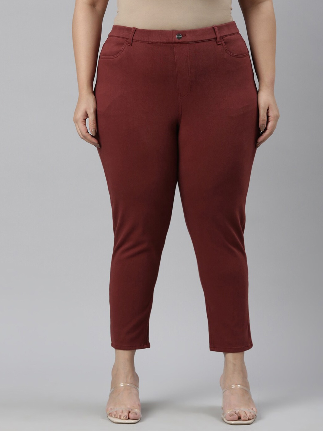 

Go Colors Women Plus Size Slim Fit Mid-Rise Cropped Jeggings, Maroon