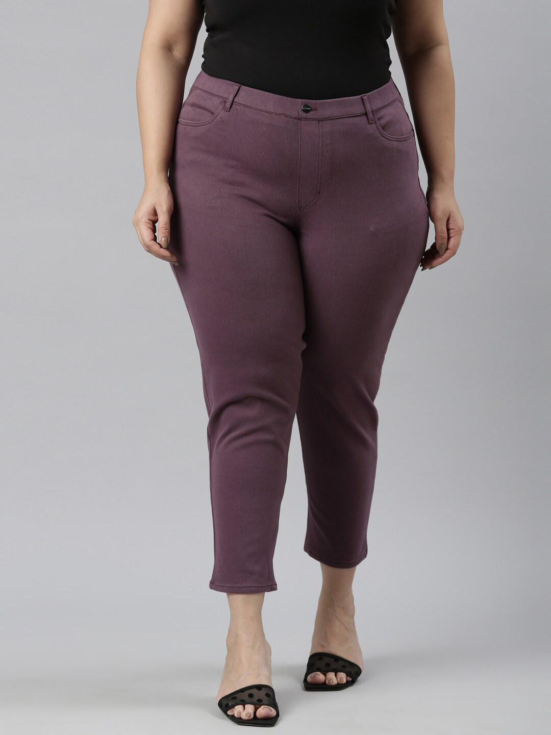 

Go Colors Women Plus Size Denim Slim Fit Mid-Rise Cropped Jeggings, Purple