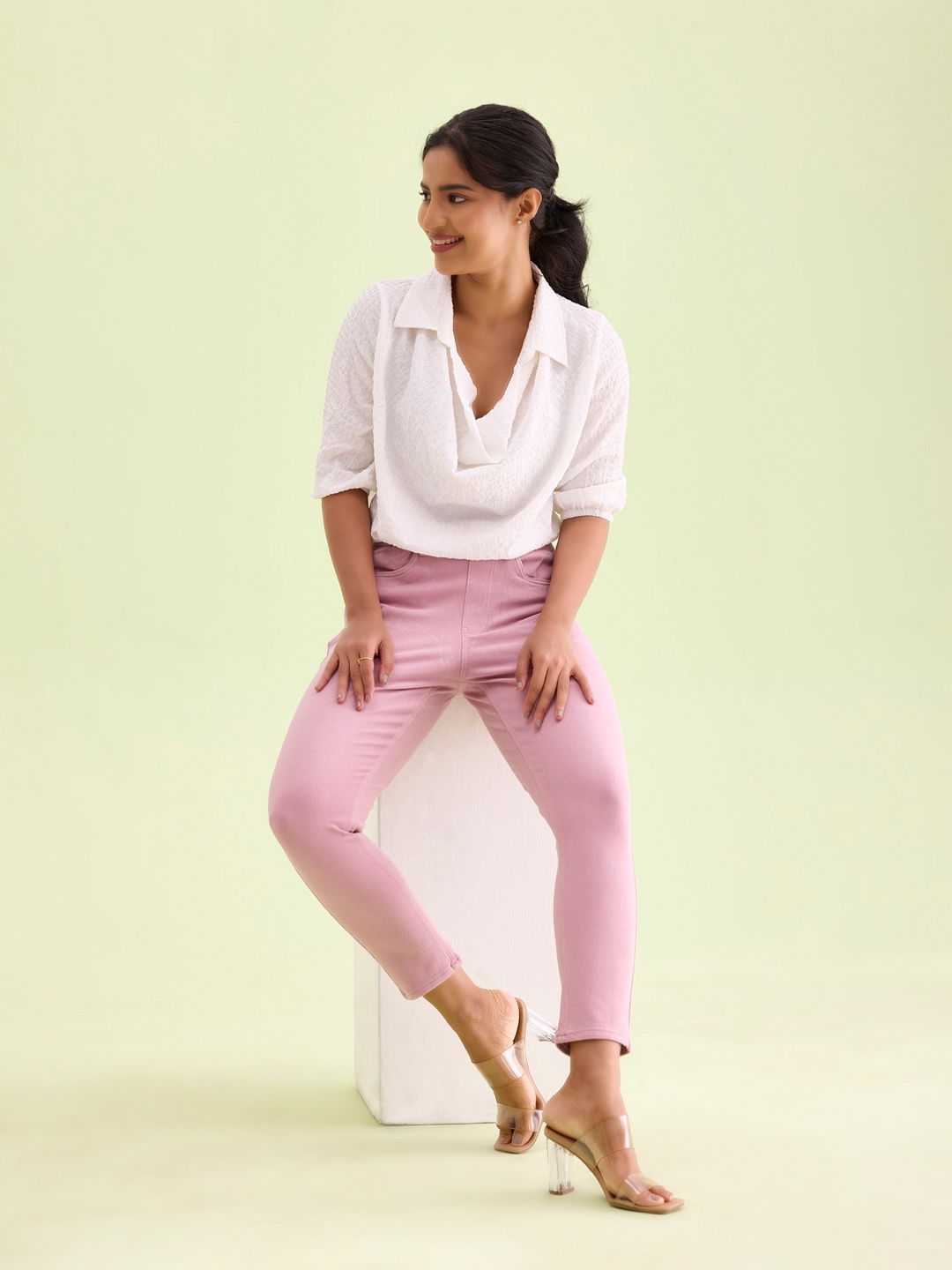 

Go Colors Women Plus Size Slim Fit Cropped Jeggings, Pink
