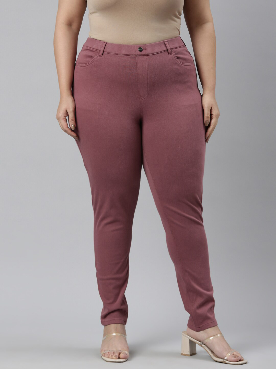 

Go Colors Women Plus Size Woven Slim Fit Super Stretch Jeggings, Purple
