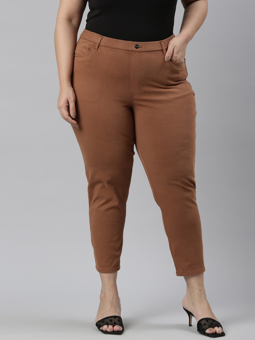 

Go Colors Women Plus Size Slim Fit Jeggings, Brown