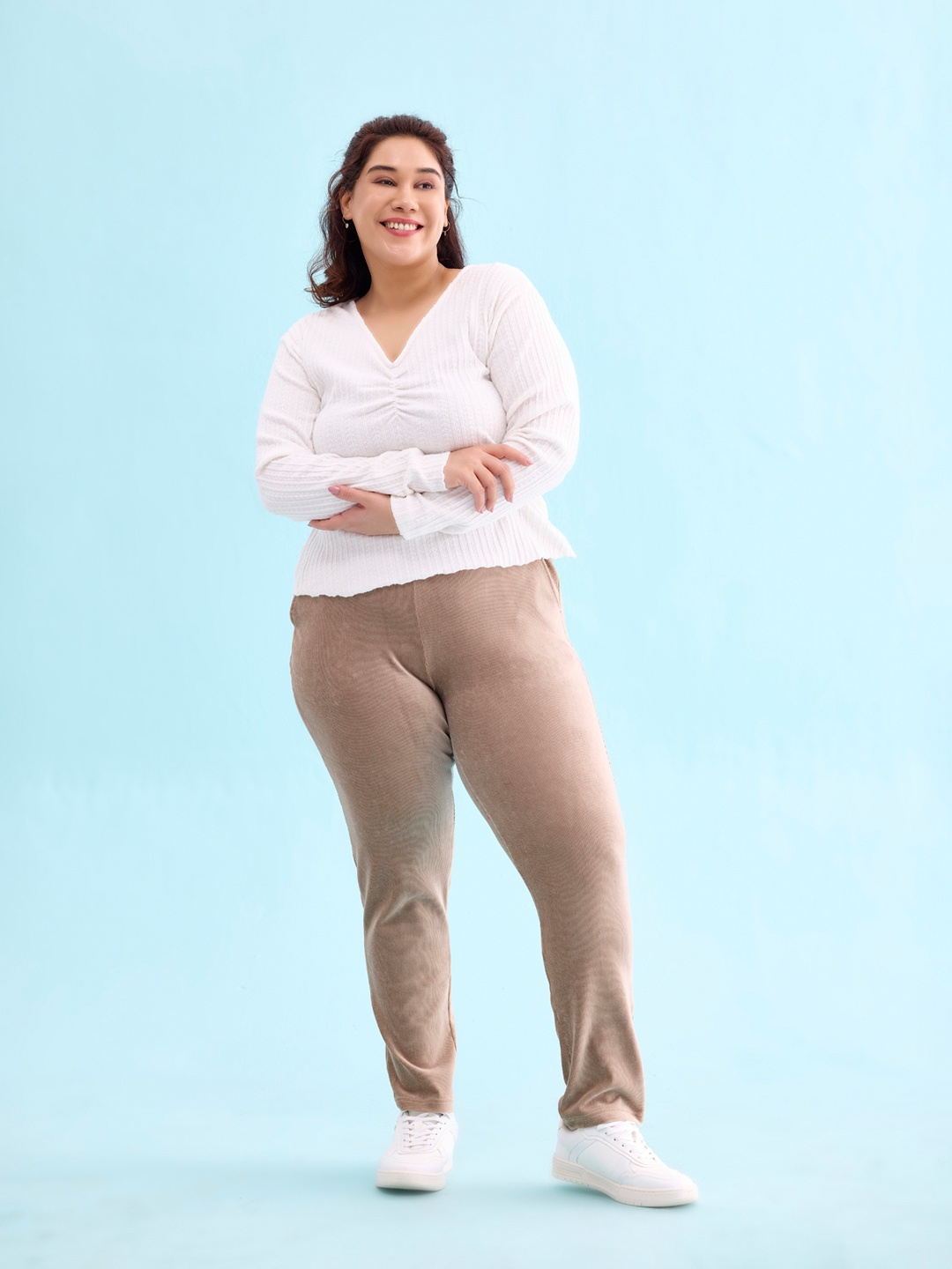 

Go Colors Women Plus Size Slim Fit Treggings, Brown