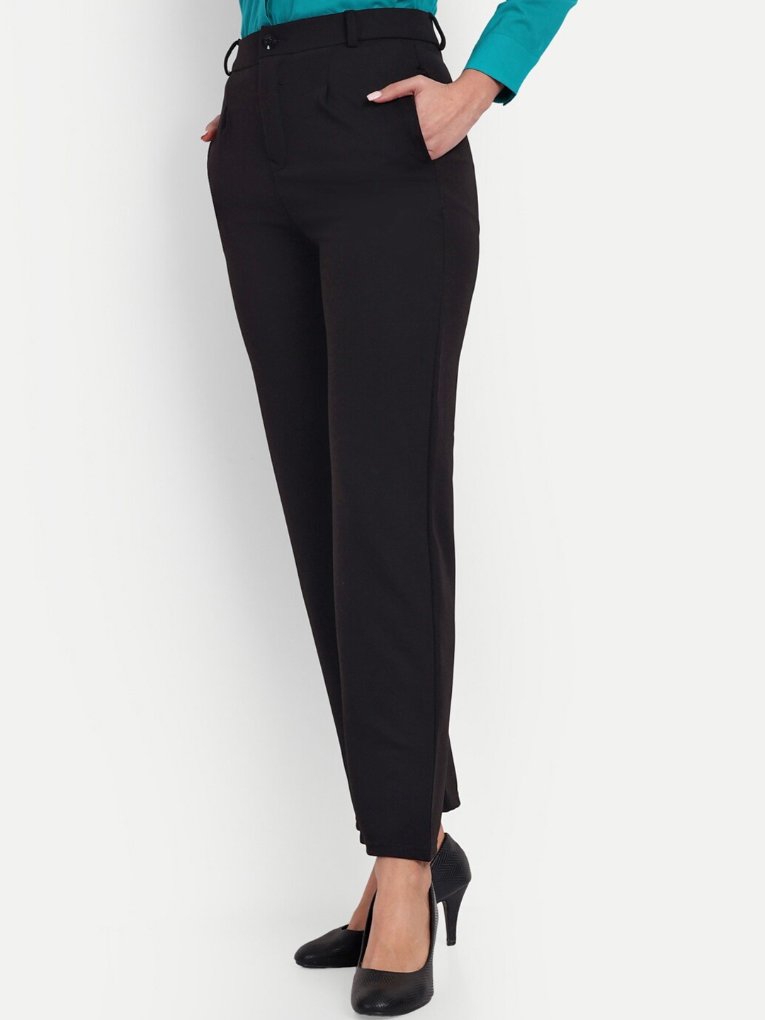 

Next One Women Straight Fit High-Rise Formal Trousers, Black