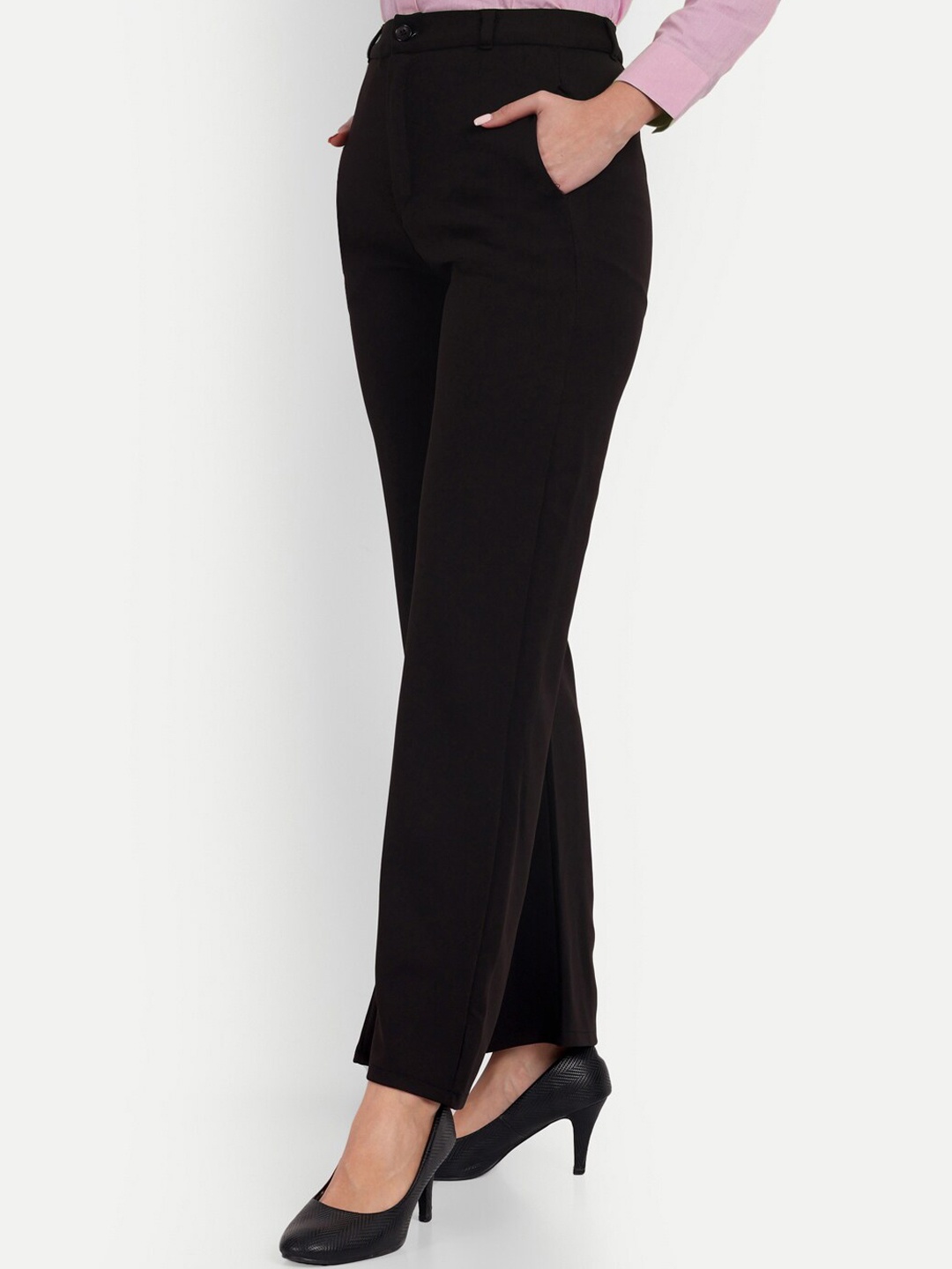 

Next One Women Straight Fit High-Rise Easy Wash Formal Parallel Trousers, Black