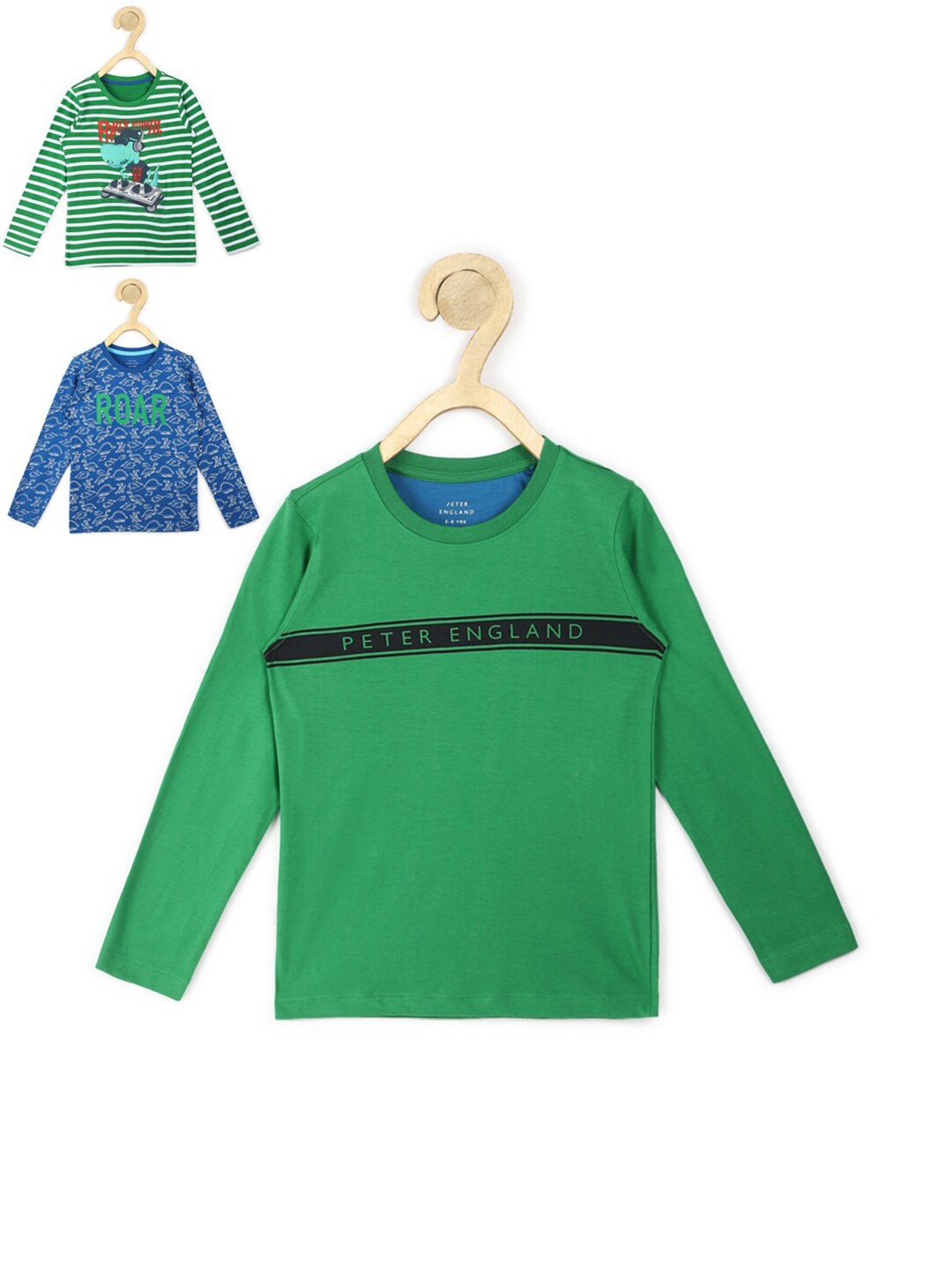 

Peter England Boys Pack Of 3 Printed Pure Cotton T-shirt, Green