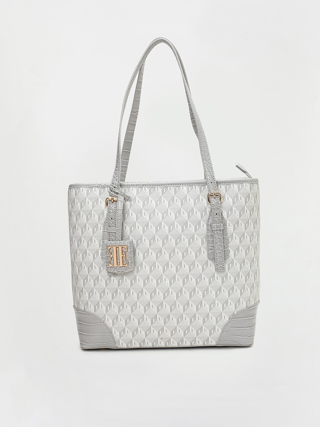 

ELLE Printed Structured Shoulder Bag With Tasselled, Grey