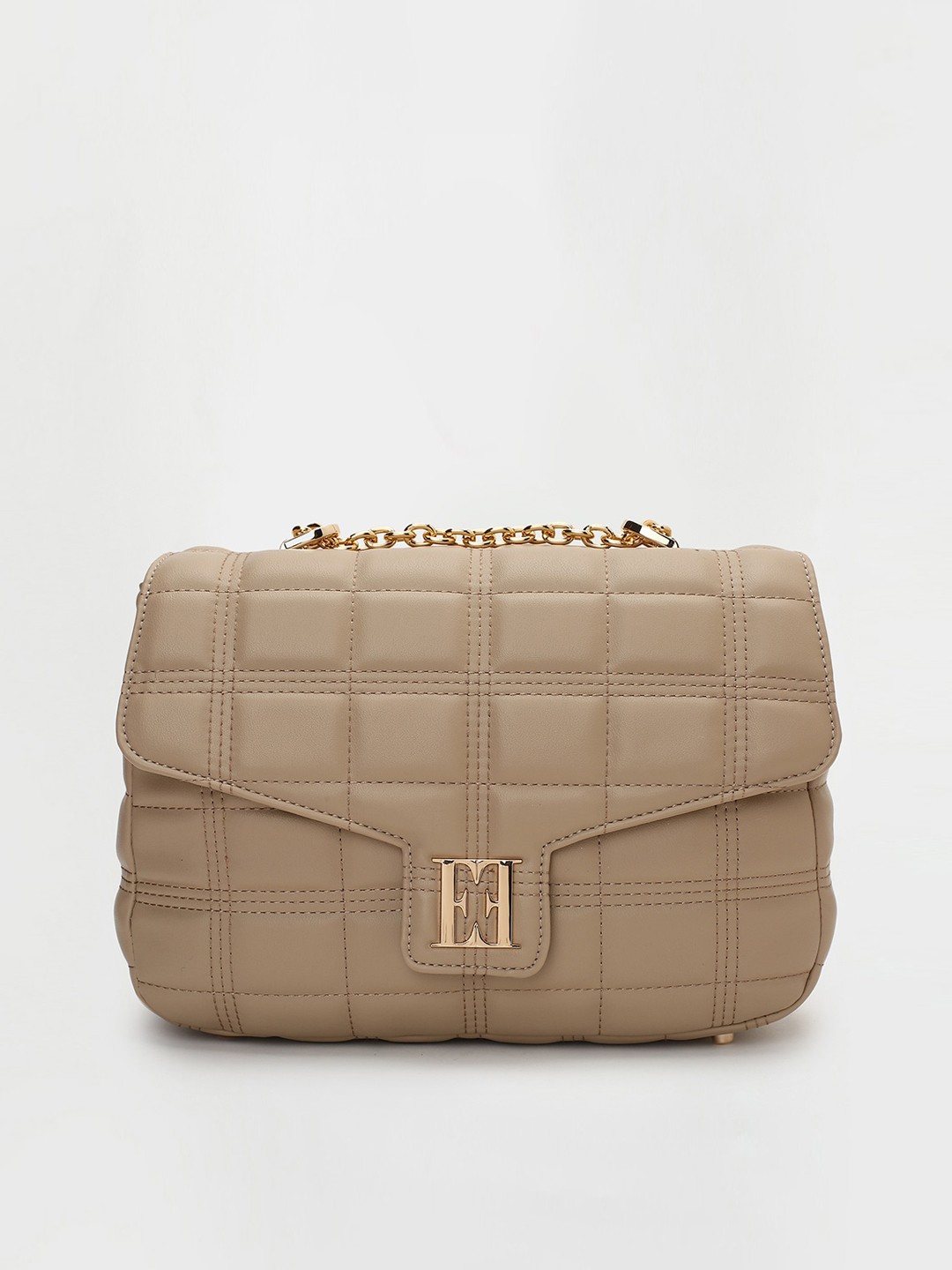 

ELLE Textured Structured Sling Bag With Quilted, Beige
