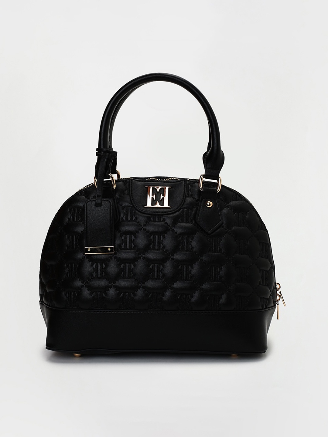 

ELLE Textured Half Moon Handheld With Quilted, Black