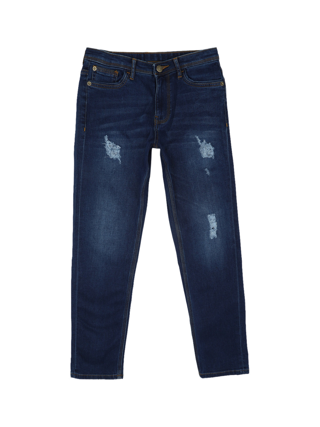 

Peter England Boys Mid-Rise Slim Fit Mildly Distressed Light Fade Jeans, Navy blue