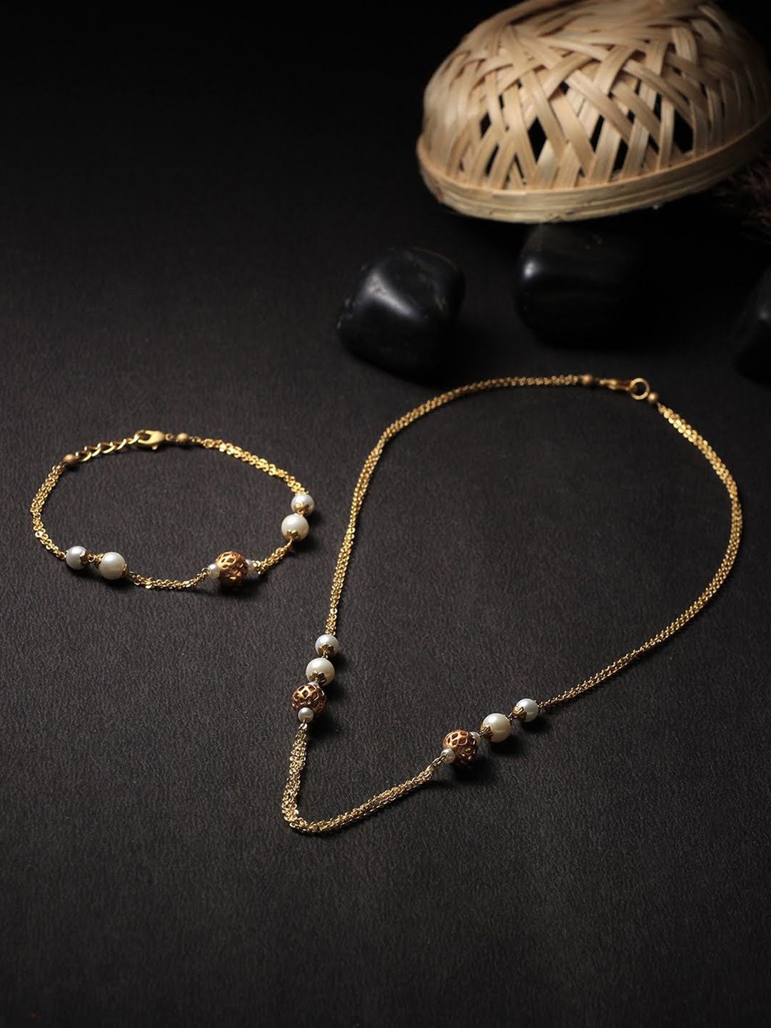 

Adwitiya Collection Gold-Plated Chain With Bracelet