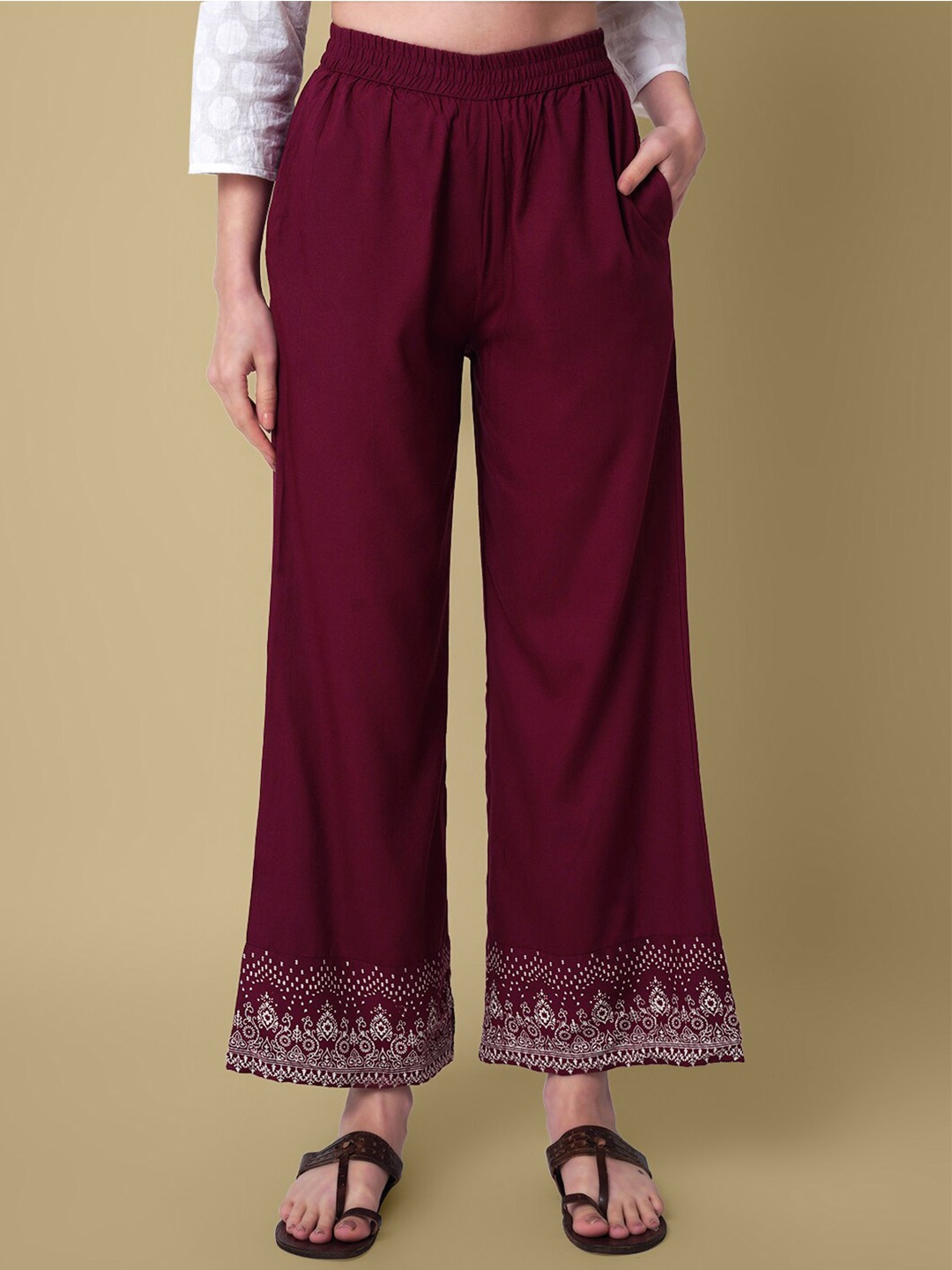 

DAEVISH Women Ethnic Motifs Hem Design Ethnic Palazzo, Maroon