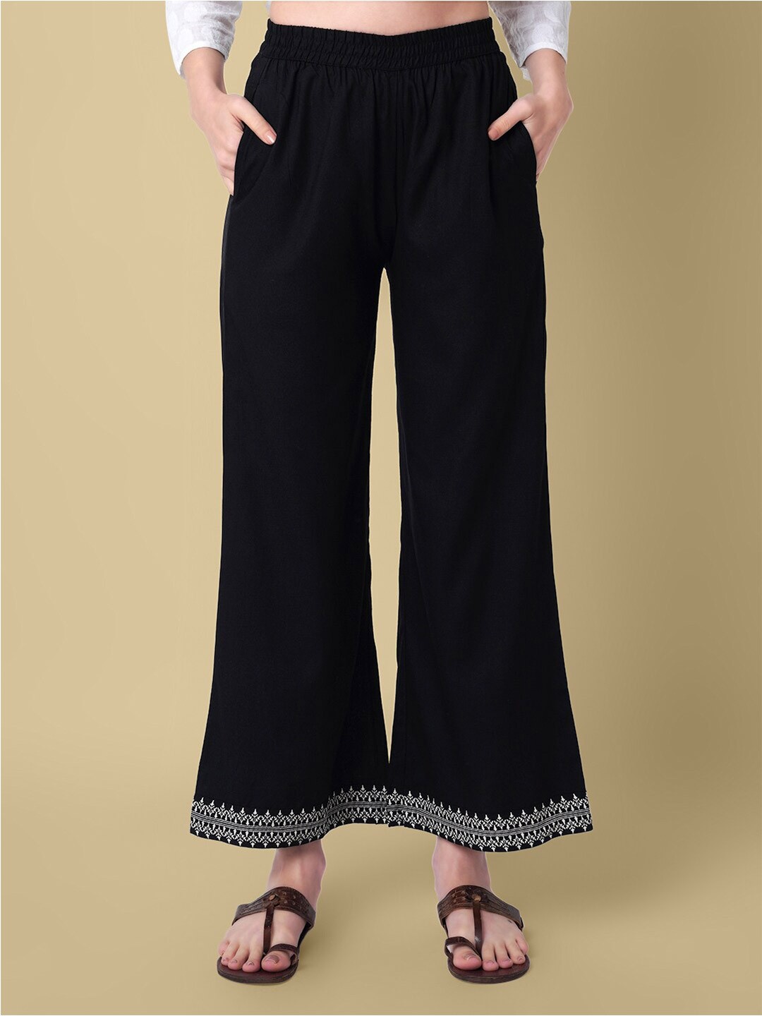 

DAEVISH Women Hem Printed Ethnic Motifs Palazzo, Black