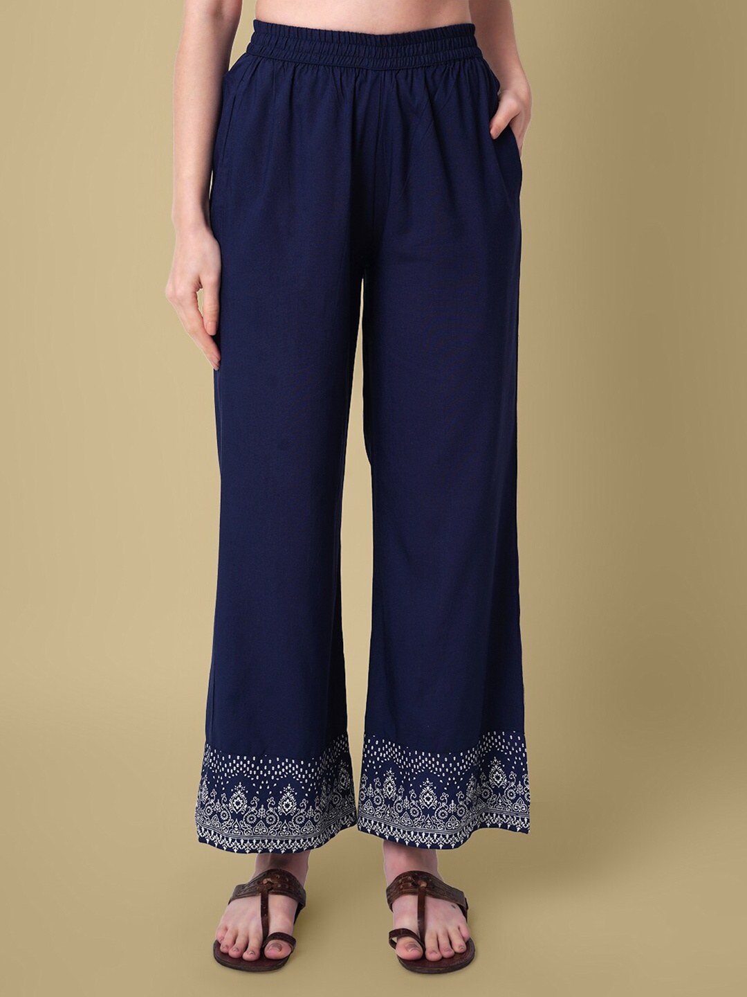 

DAEVISH Women Hem Design Ethnic Motifs Palazzo, Navy blue