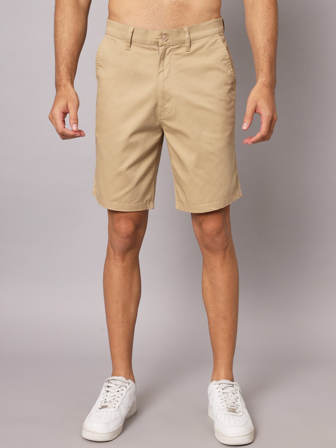 

PEPPYZONE Men Knee Length Mid-Rise Chino Shorts, Beige