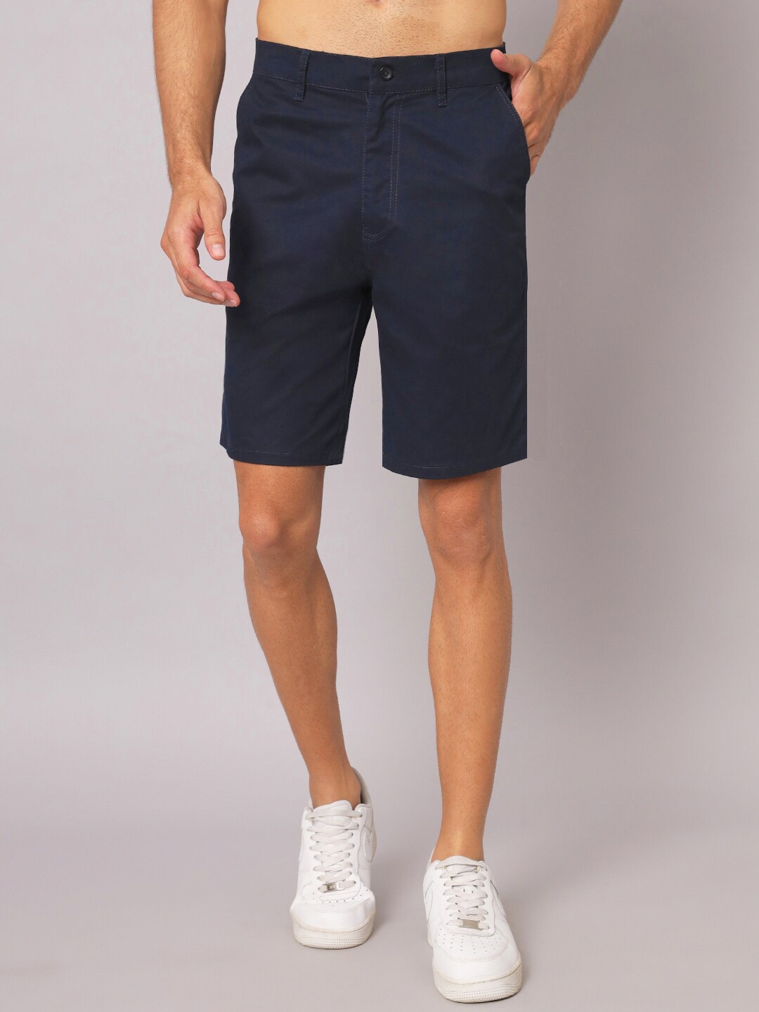 

PEPPYZONE Men Mid-Rise Knee Length Cotton Chino Shorts, Navy blue