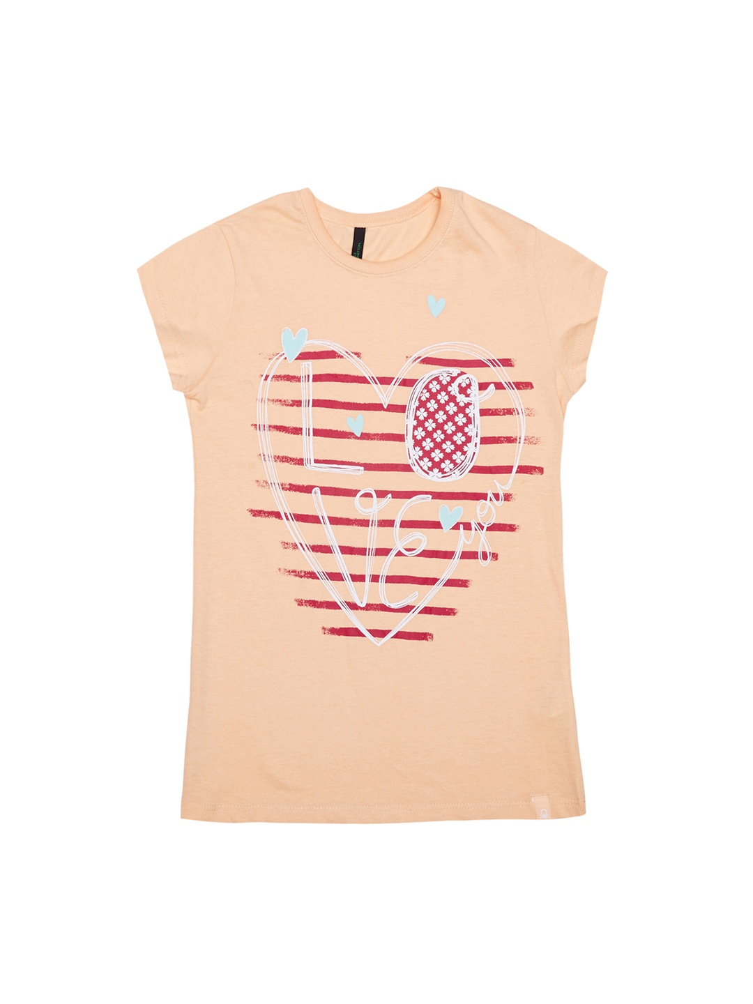 

United Colors of Benetton Girls Peach-Coloured Solid Round Neck T-shirt