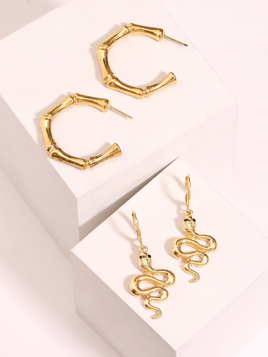 

Rubans Voguish Set Of 2 Classic Hoop Earrings, Gold