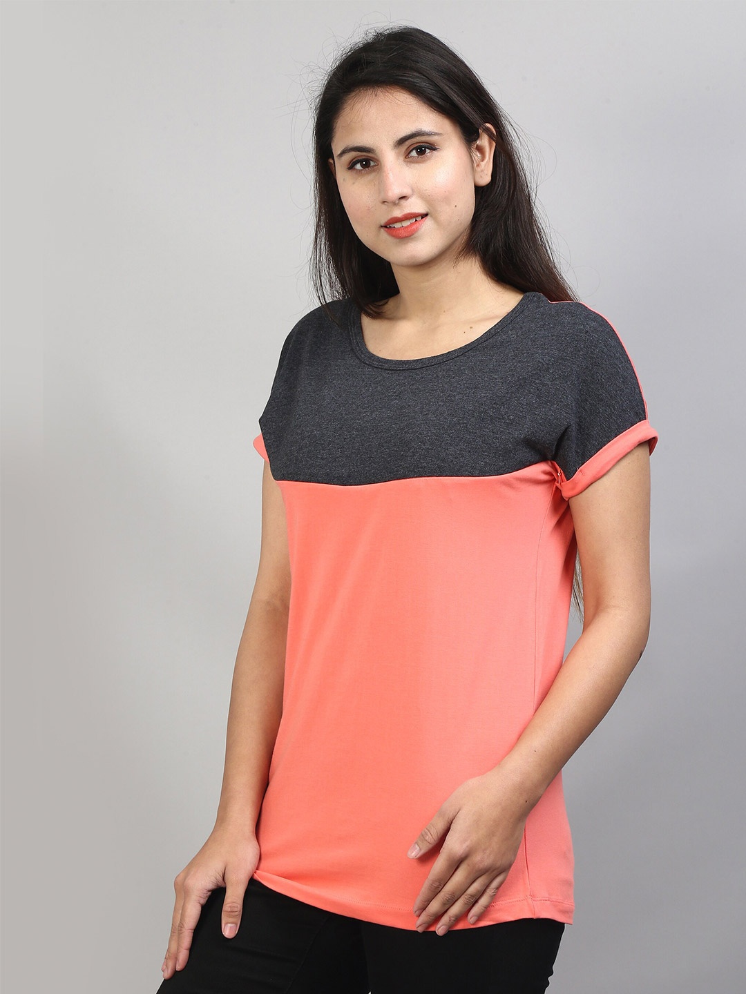 

SillyBoom Colourblocked Dolman SleeveCotton Maternity T-shirt, Peach