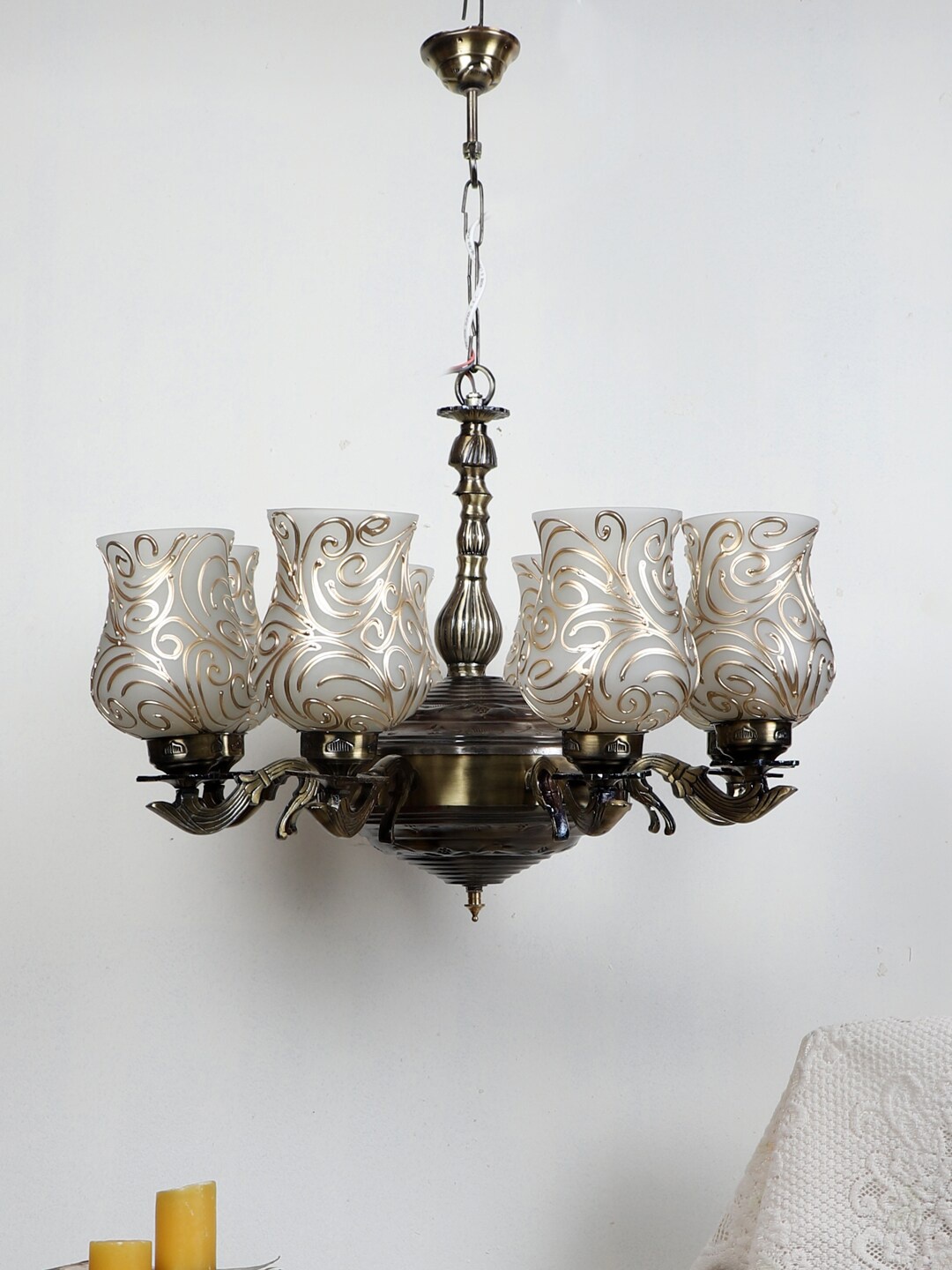 

Devansh White Mosaic Design Glass 8 Shades Chandelier