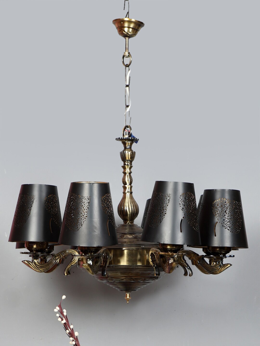 

Devansh Black Leaf Design Metal Etching 8 Lamp Shades Chandelier