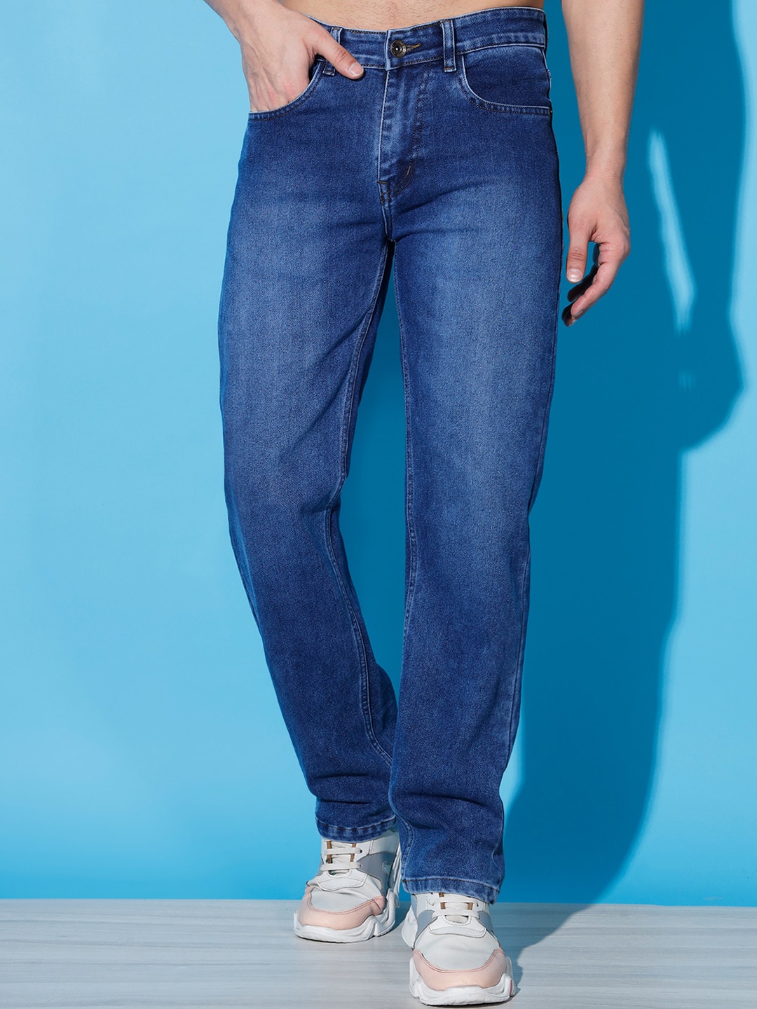 

UNITED DENIM Men Straight Fit Heavy Fade Stretchable Jeans, Blue