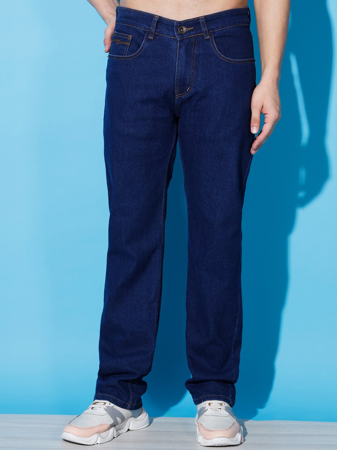 

UNITED DENIM Men Straight Fit Mid-Rise Stretchable Jeans, Navy blue