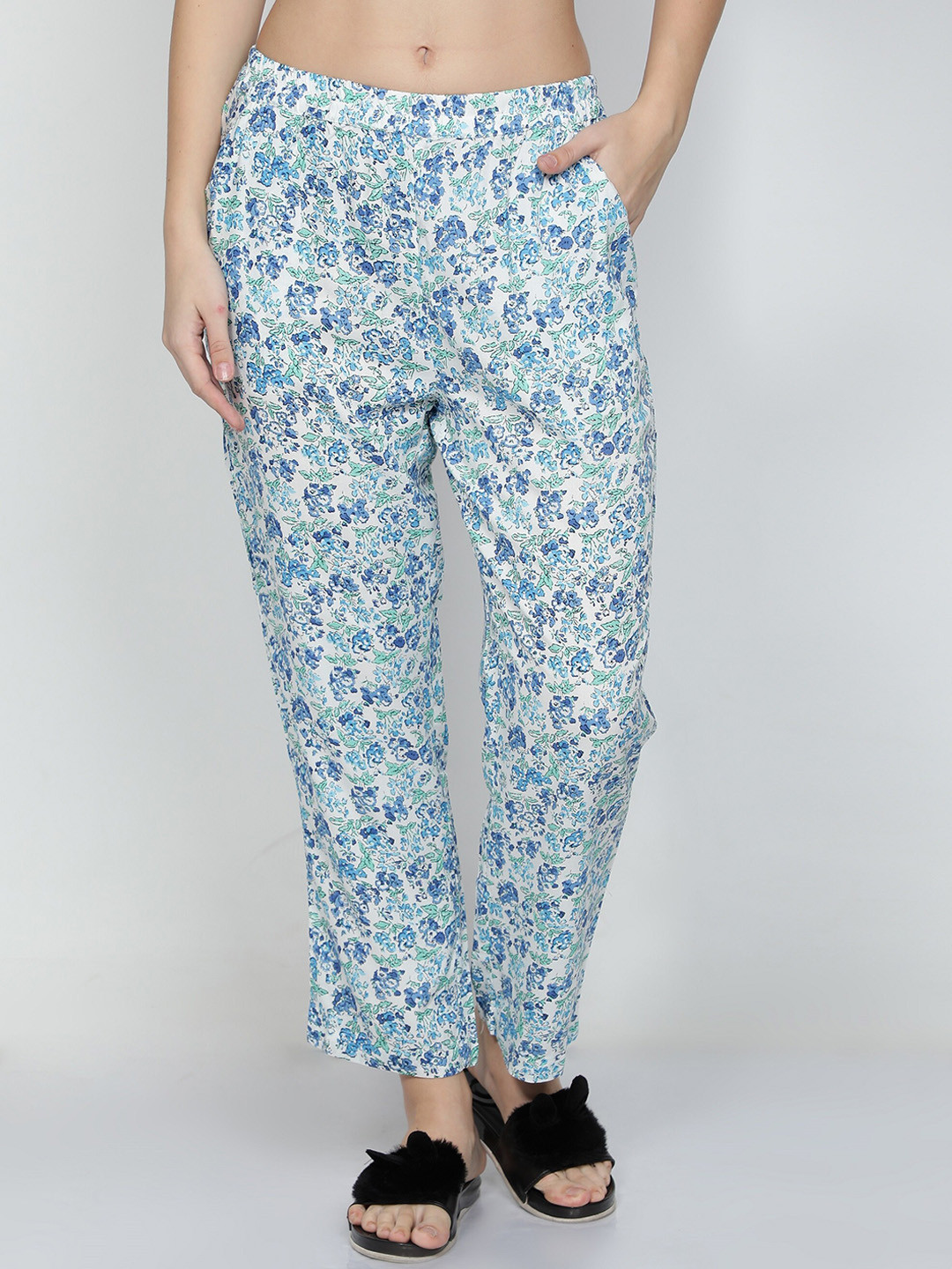 

NUEVOSDAMAS Women Floral Printed Lounge Pants, Blue