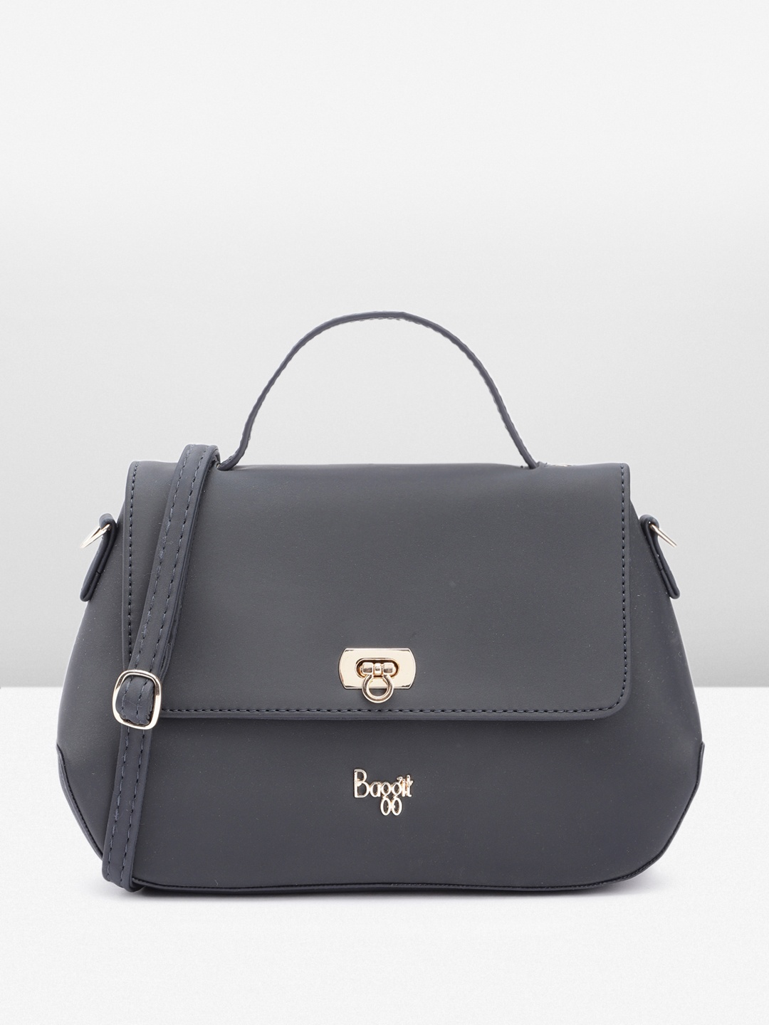 

Baggit Solid PU Structured Satchel, Navy blue