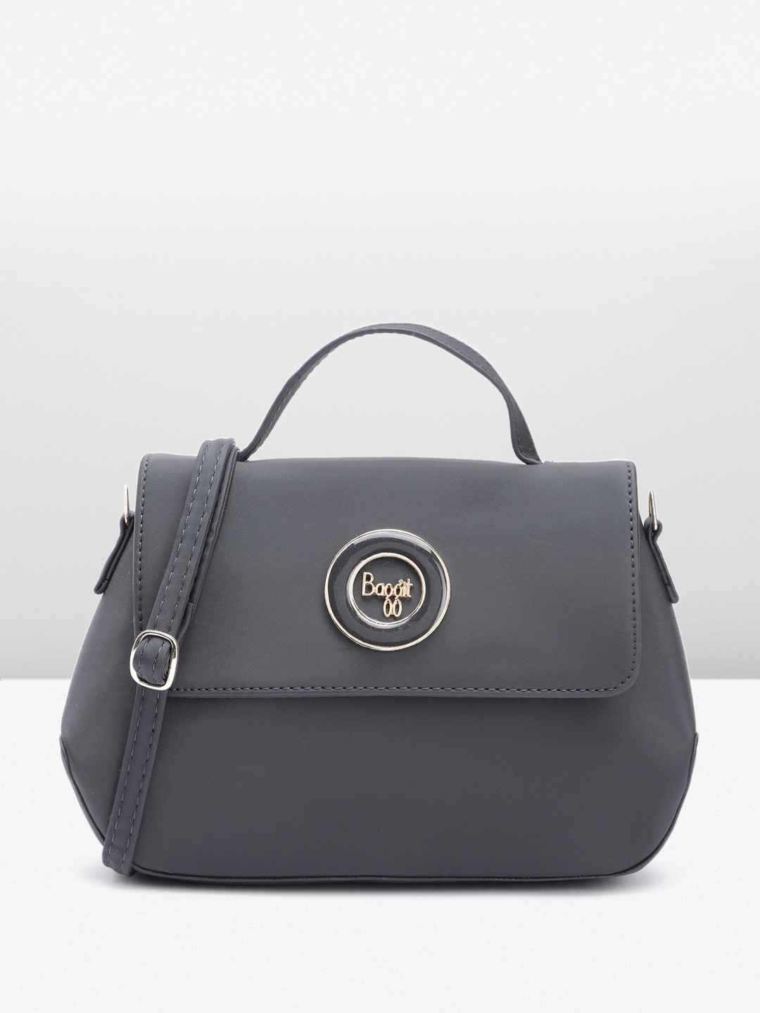 

Baggit Solid PU Structured Satchel With Buckle Detail, Navy blue