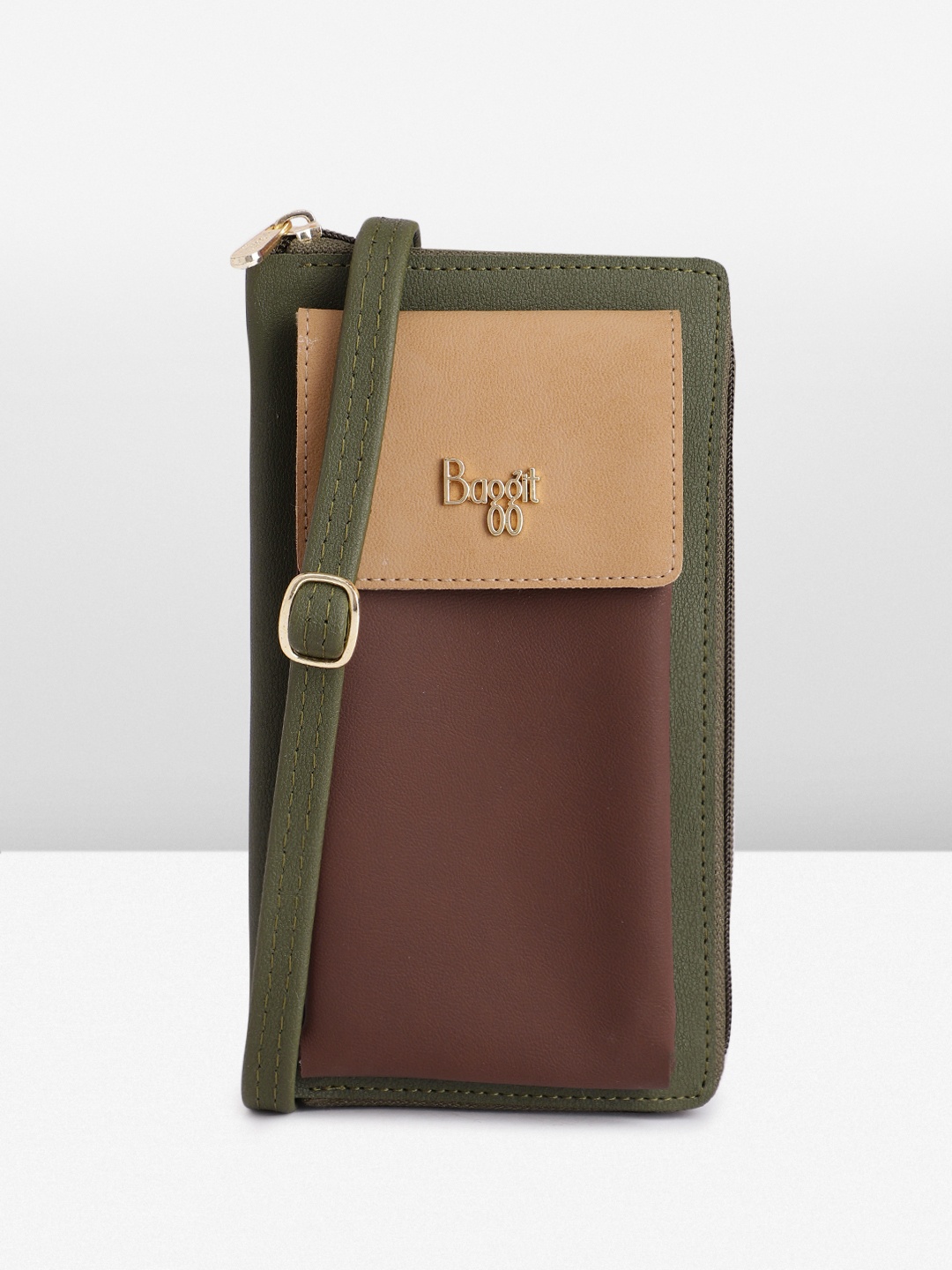 

Baggit Women Colourblocked PU Zip Around Wallet, Olive