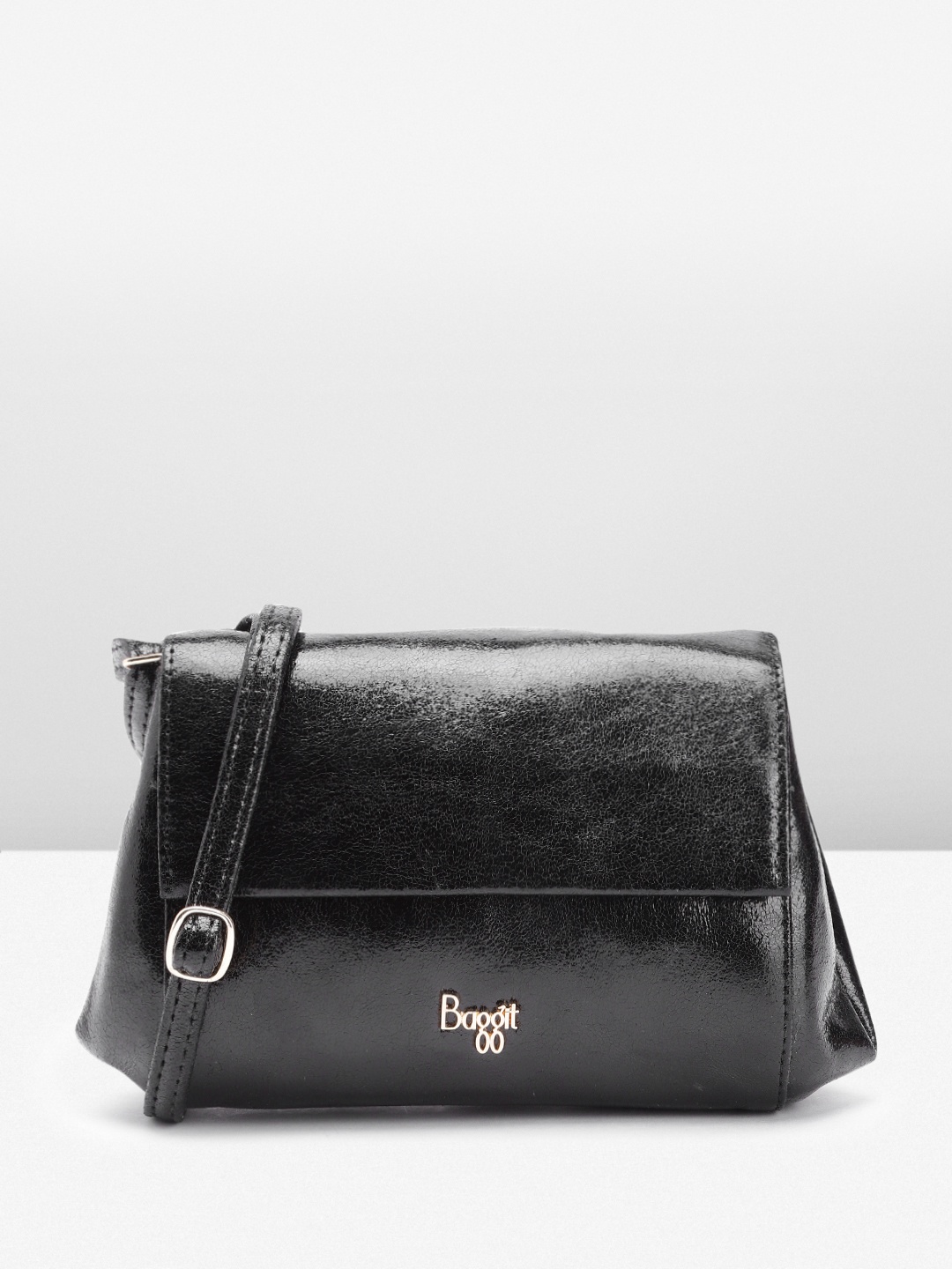 

Baggit Textured PU Structured Sling Bag With Chain Embellished Detail, Black