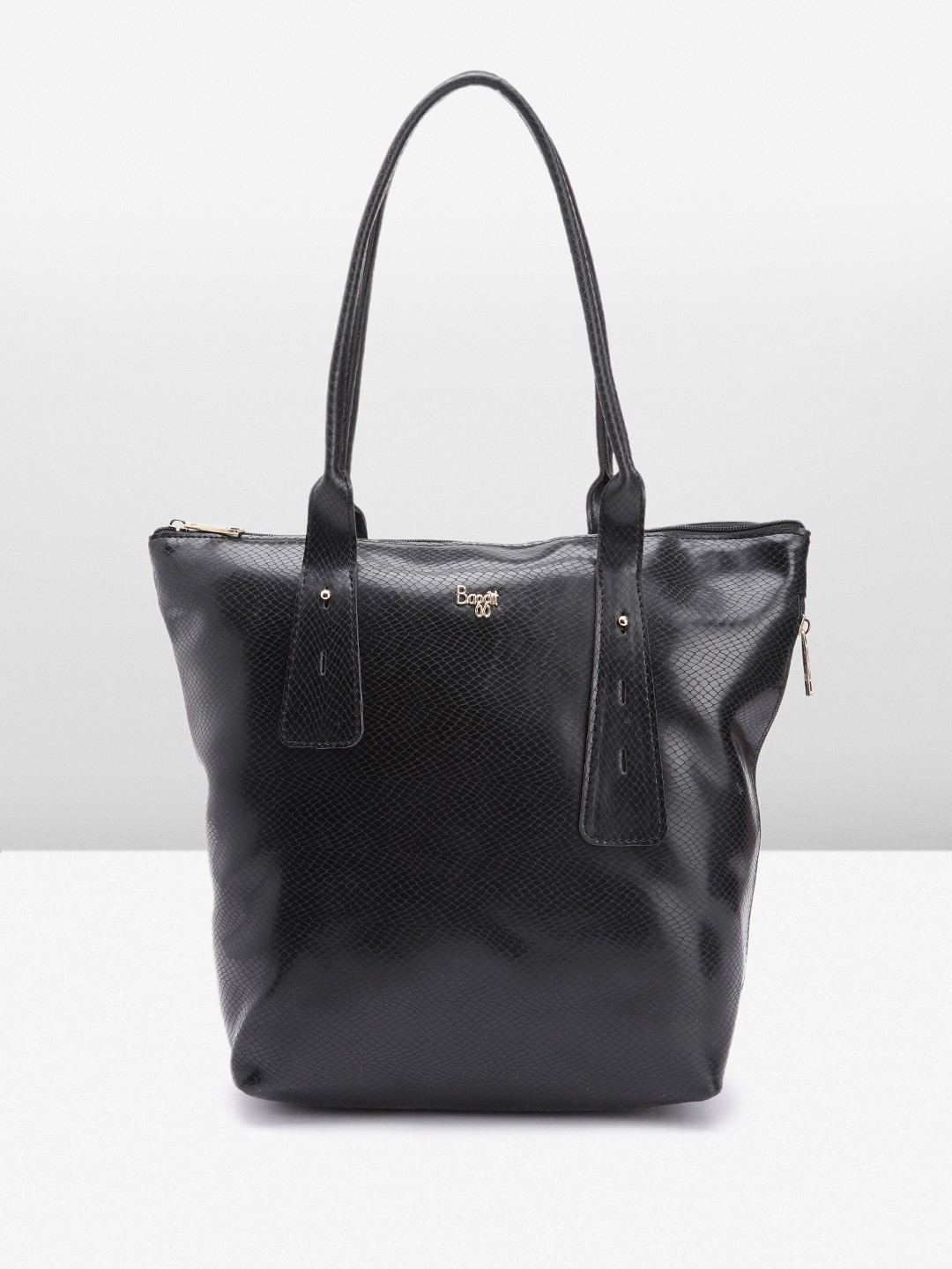 

Baggit Snake Skin Textured PU Regular Structured Shoulder Bag With Button Detail, Black