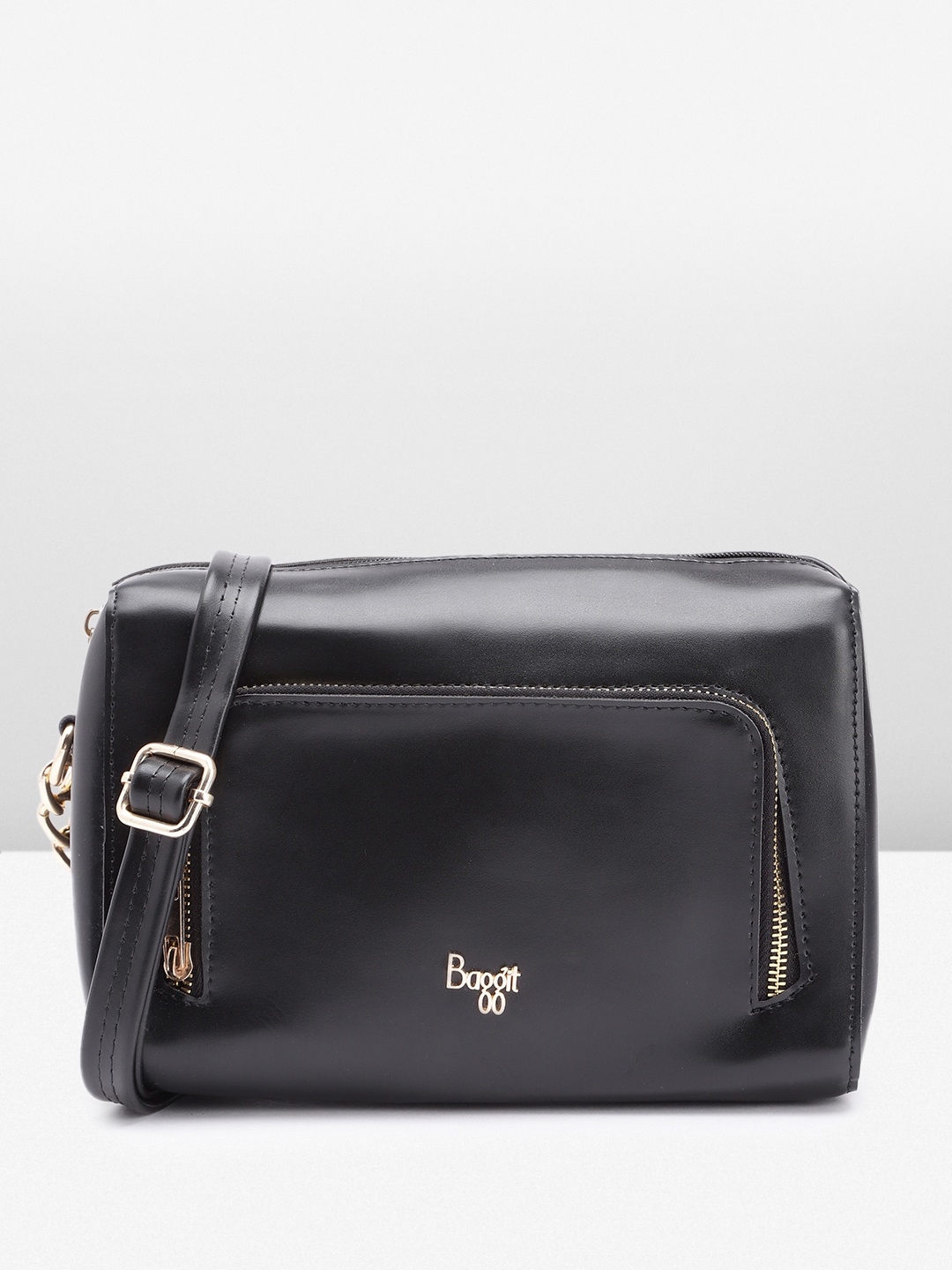 

Baggit Solid PU Structured Sling Bag With Chain Embellished Detail, Black