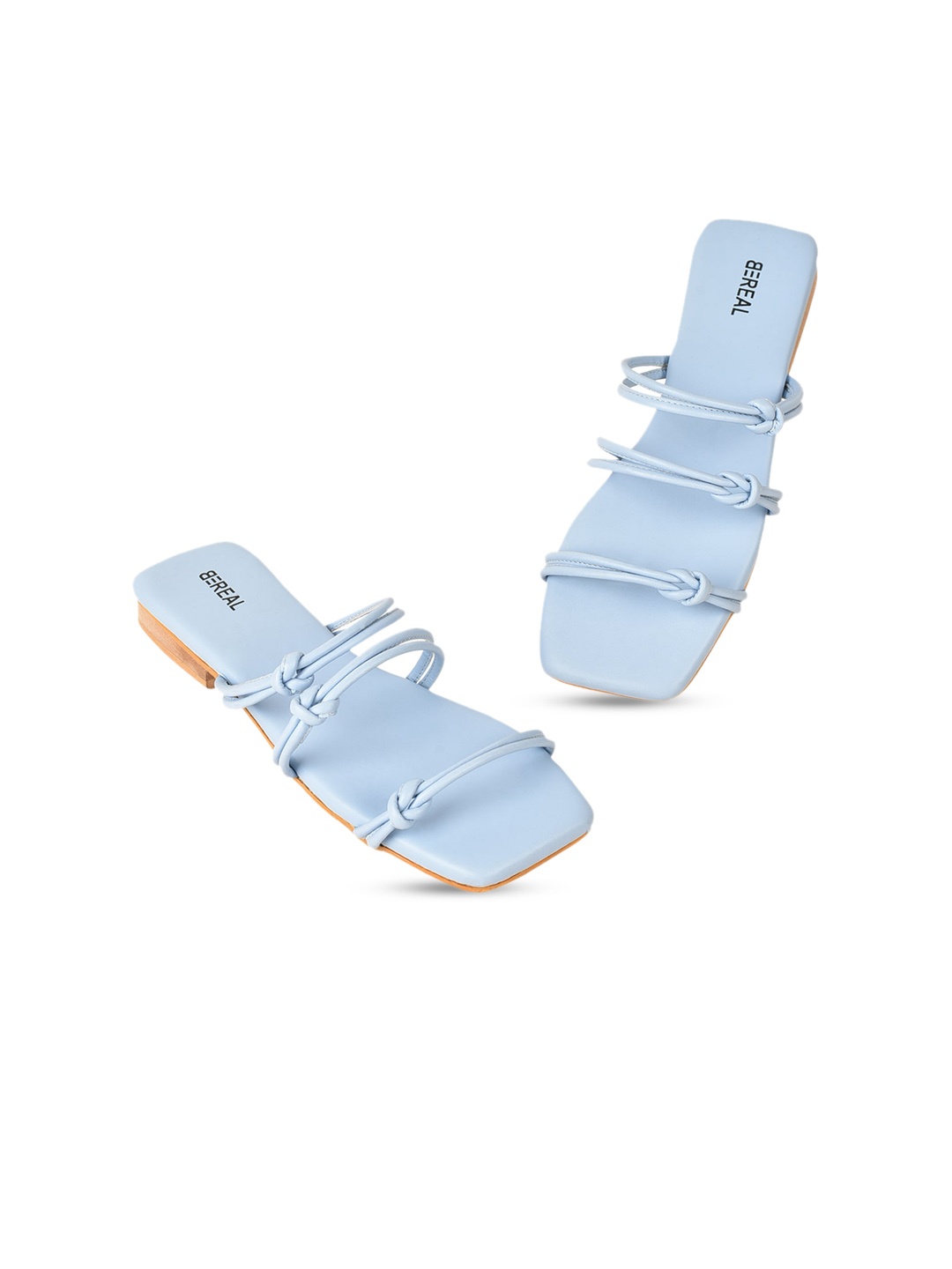 

BEREAL Knotted Straps Open Toe Flats, Blue