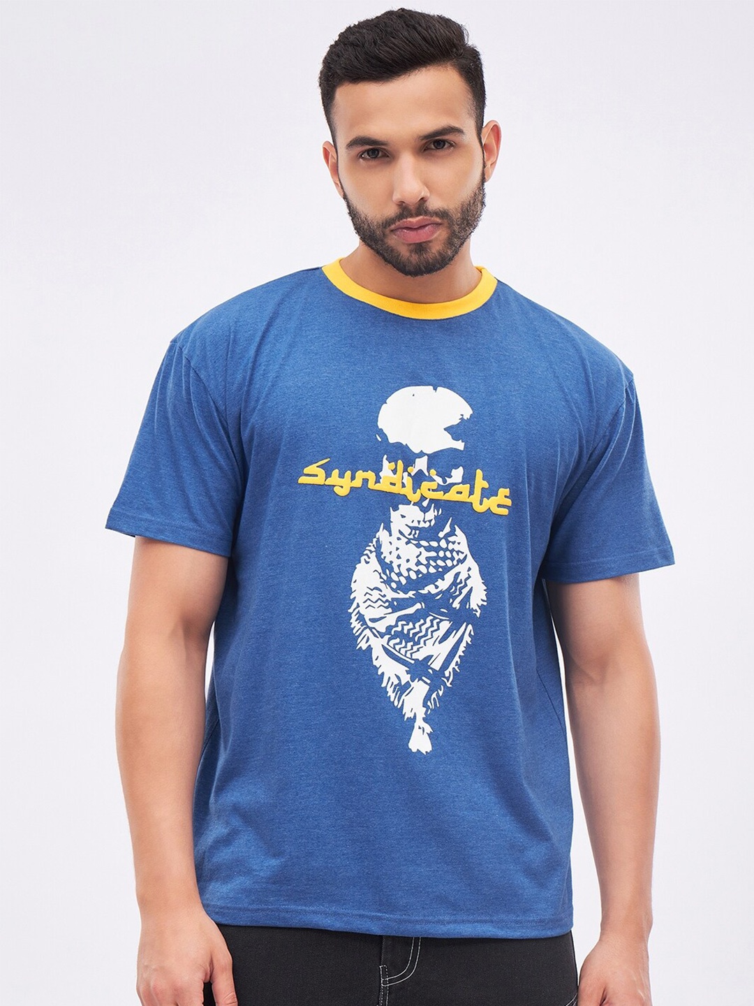 

FUGAZEE Graphic Printed Pure Cotton Oversized T-Shirt, Blue