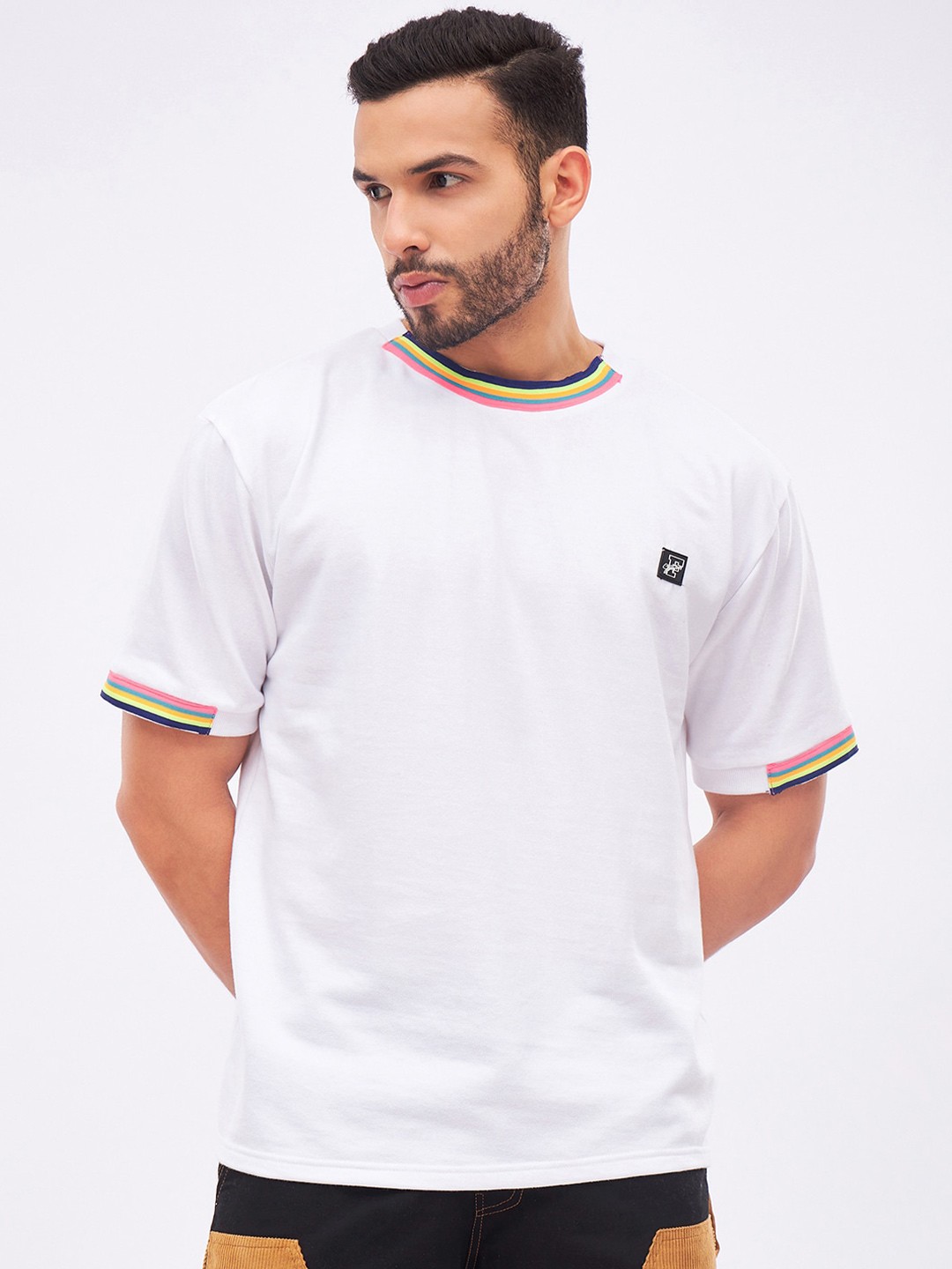 

FUGAZEE Round Neck Pure Cotton Relaxed Fit T-Shirt, White