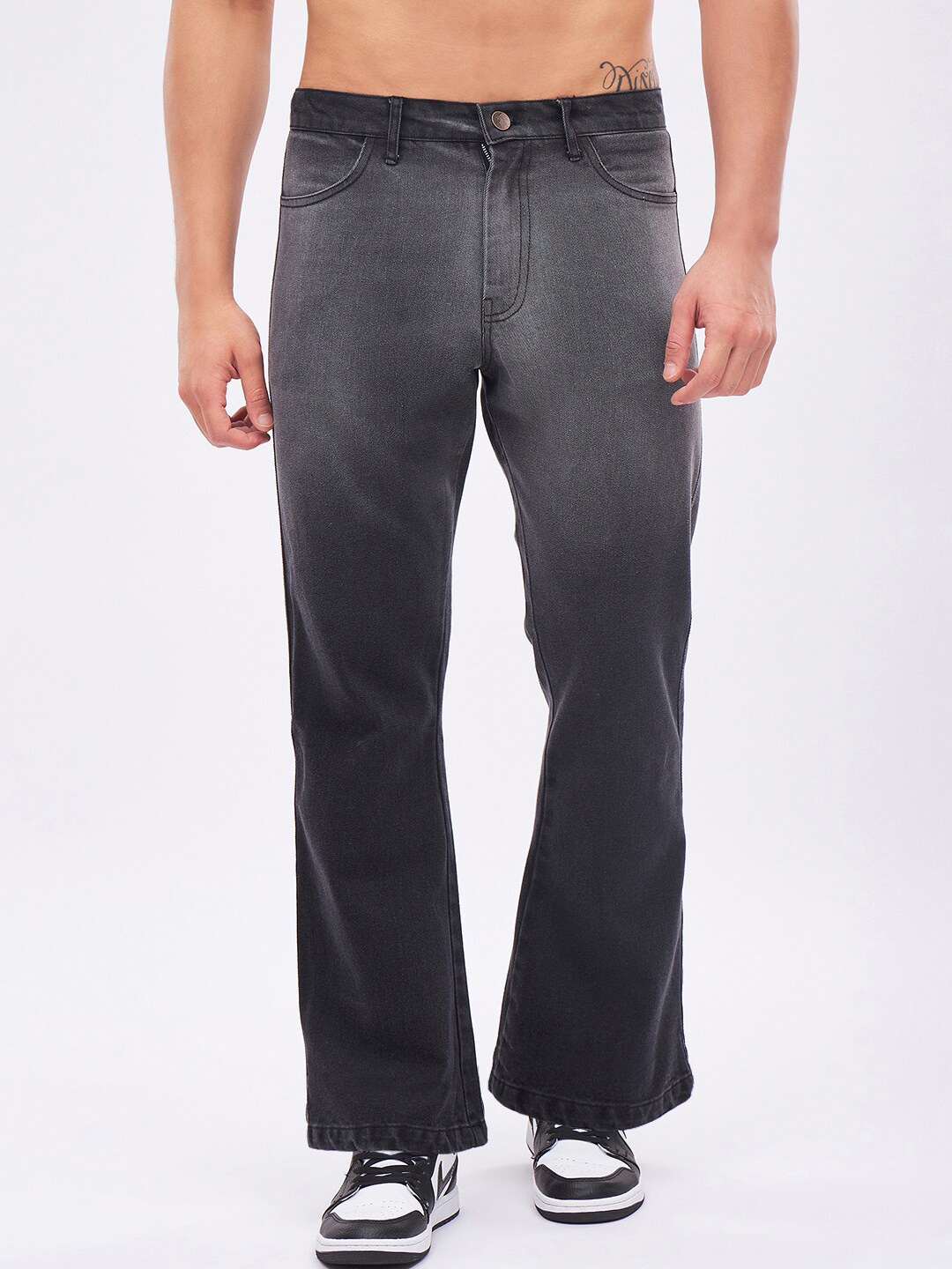 

FUGAZEE Loose Flared Fit Light Fade Ombre Jeans, Charcoal