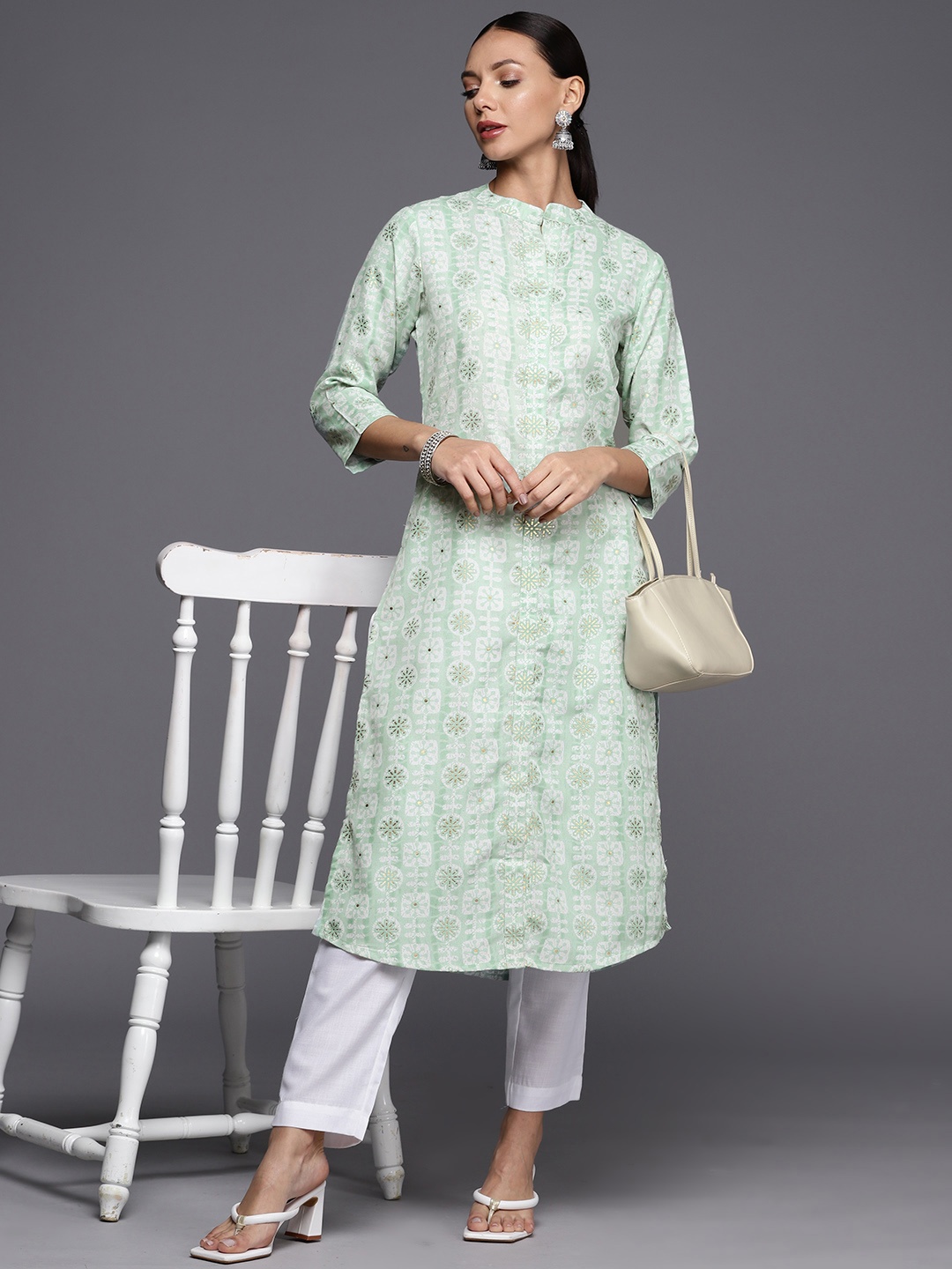 

MASSTANI BY INDDUS Women Ethnic Motifs Printed Cotton Kurta, Green