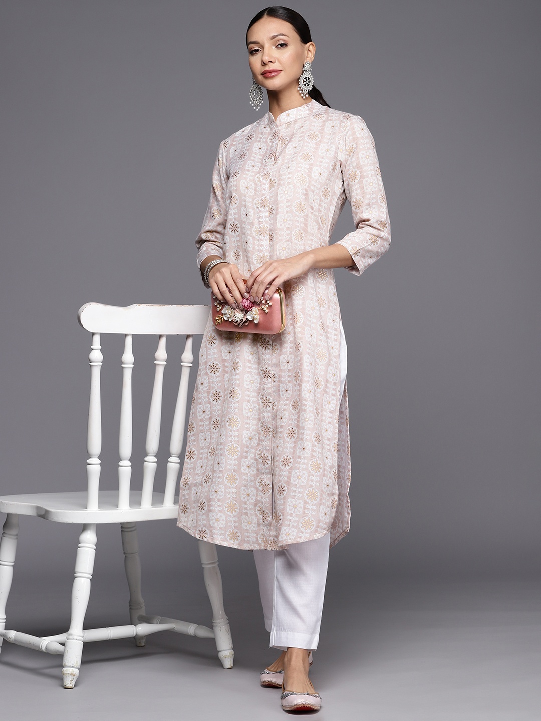 

MASSTANI BY INDDUS Women Geometric Printed Cotton Kurta, Pink