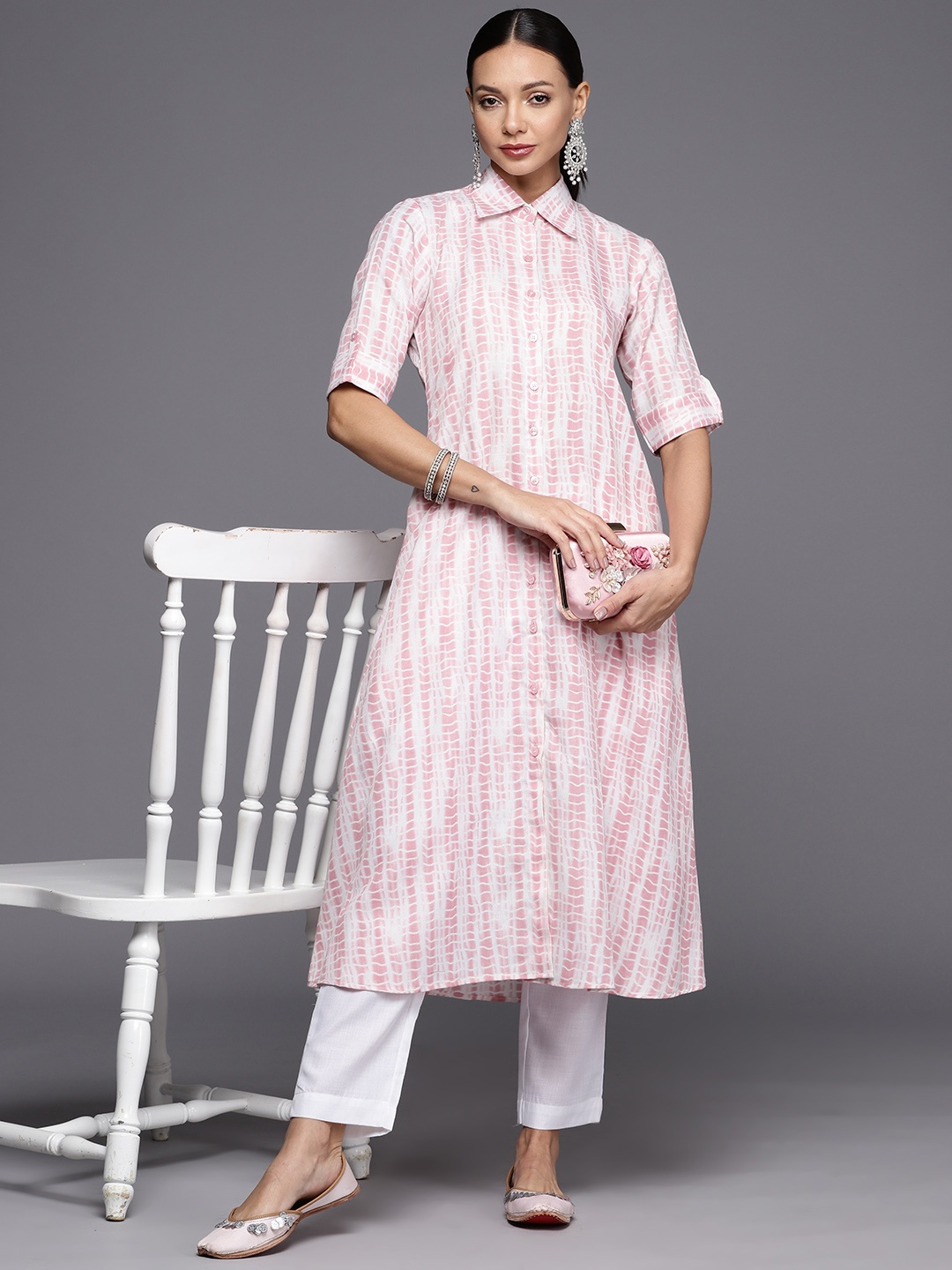 

MASSTANI BY INDDUS Women Dyed Regular Kurta with Trousers, Pink