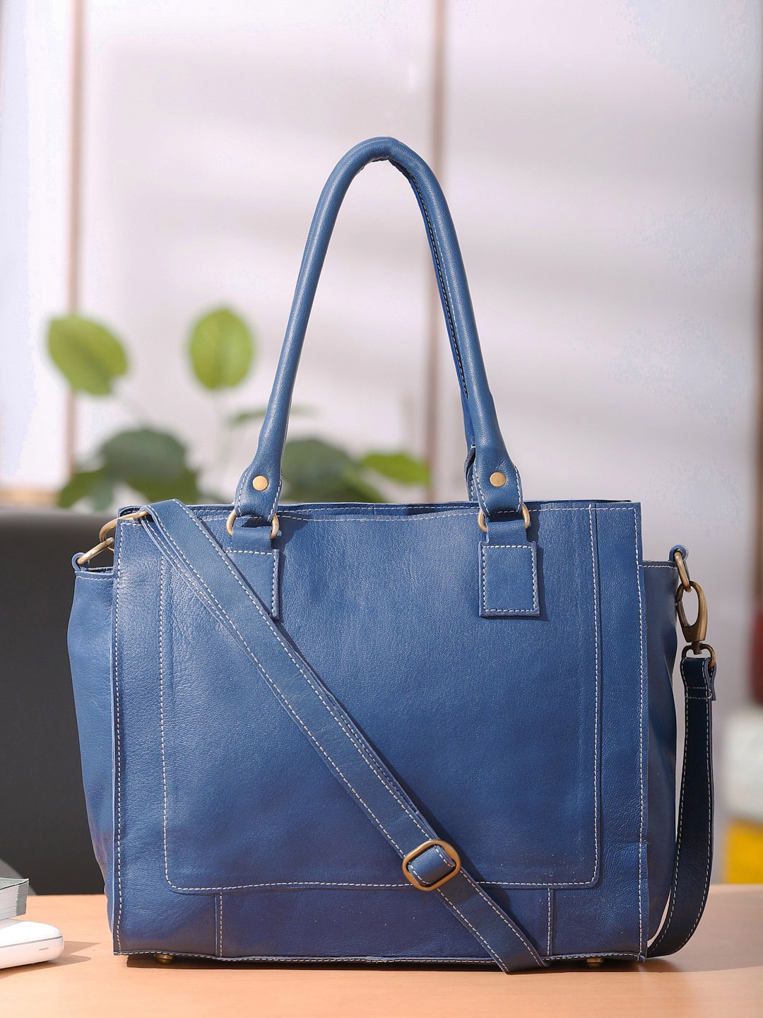 

Suvaska Leather Oversized Structured Handheld Bag, Blue
