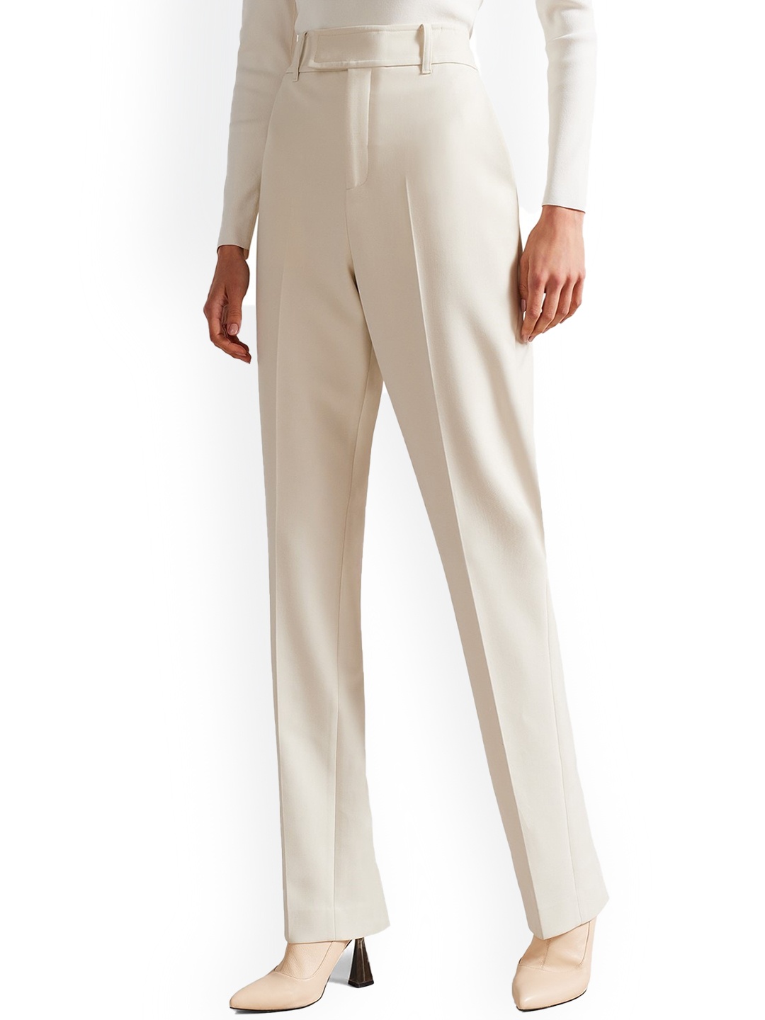 

Ted Baker Women Mid-Rise Plain Straight Fit Slit Cotton Trousers, Beige