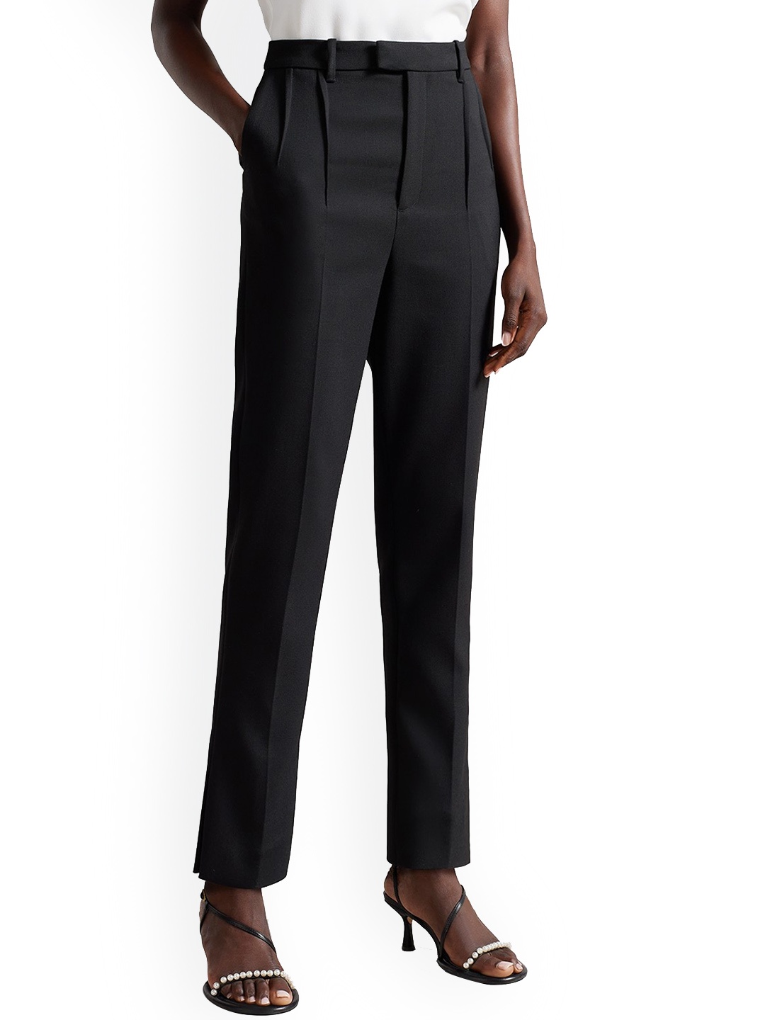 

Ted Baker Women Mid-Rise Plain Cotton Cigarette Trousers, Black